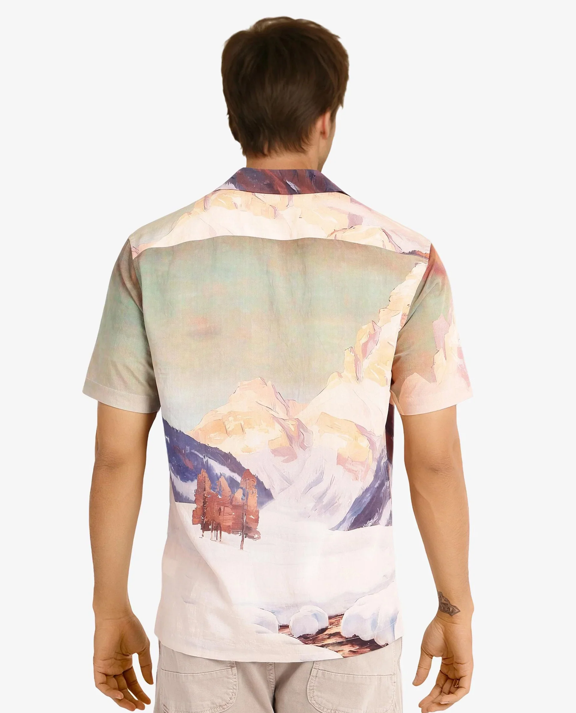Rare Rabbit Men's Chil Light Orange Cotton Decorative Print Boxy Fit Half Sleeve Cuban Collar Shirt - Image 4