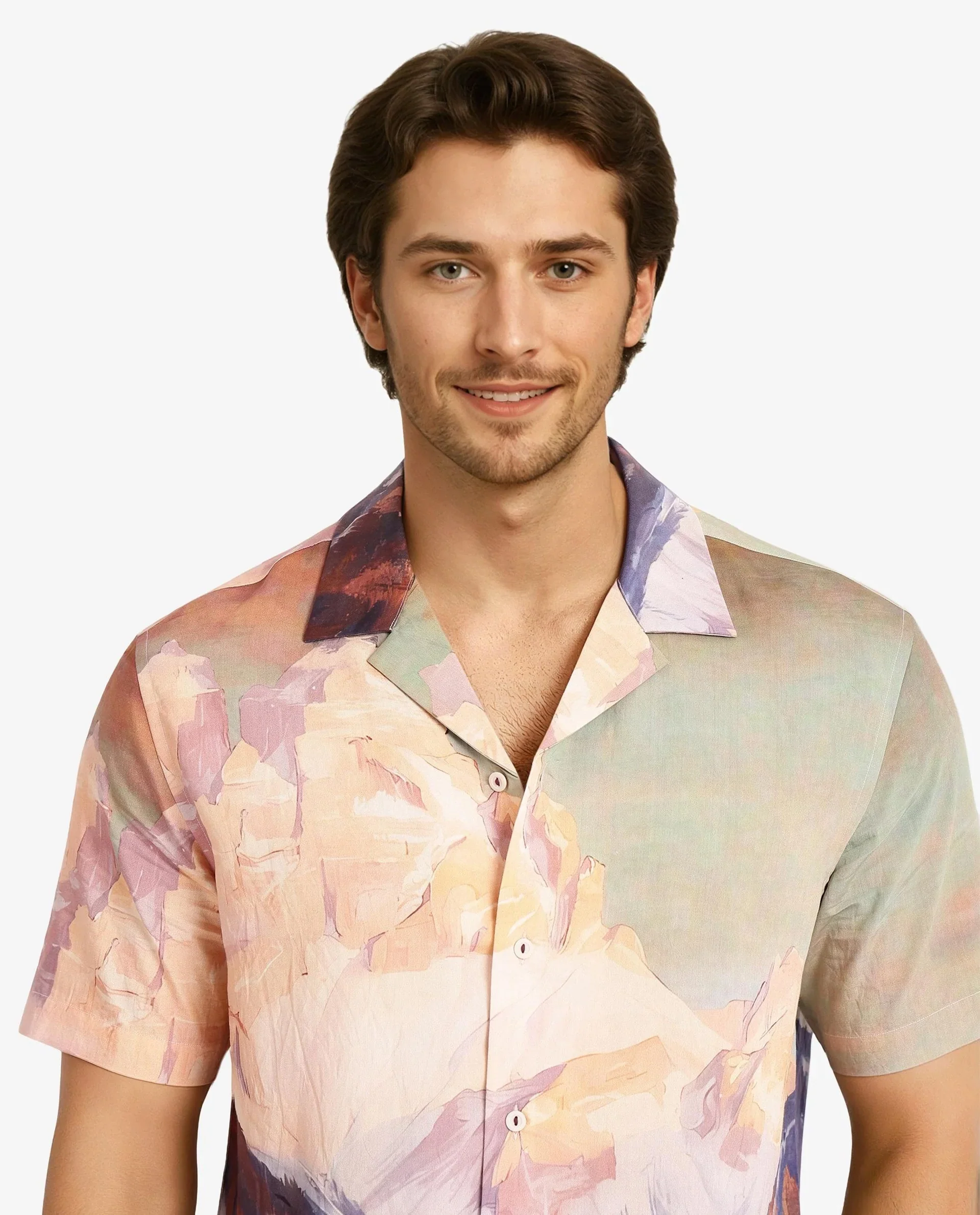 Rare Rabbit Men's Chil Light Orange Cotton Decorative Print Boxy Fit Half Sleeve Cuban Collar Shirt - Image 6