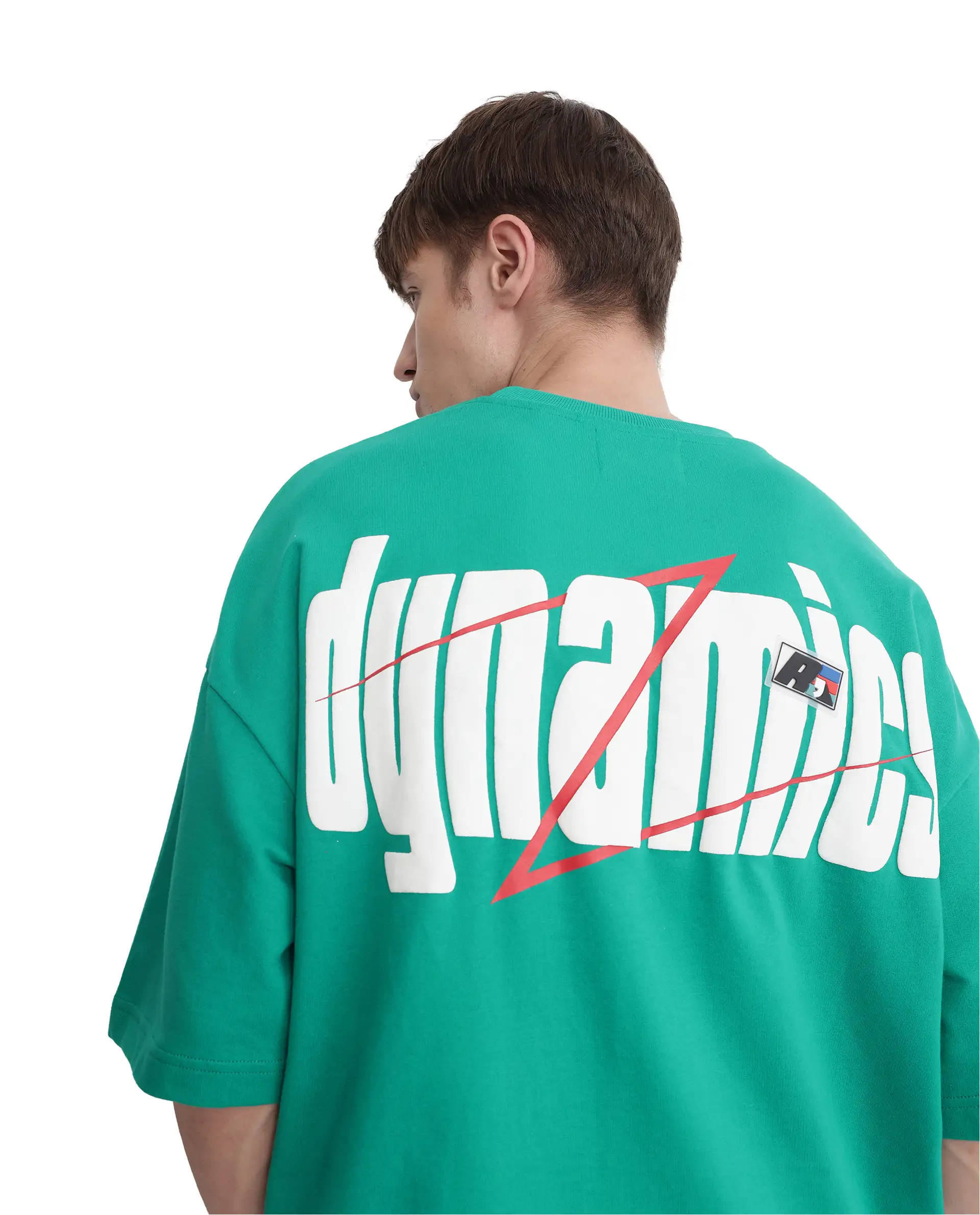 Rare Rabbit Men's Chile Green Cotton Graphic Print Oversized Fit Half Sleeve Crew Neck T-Shirt - Image 4