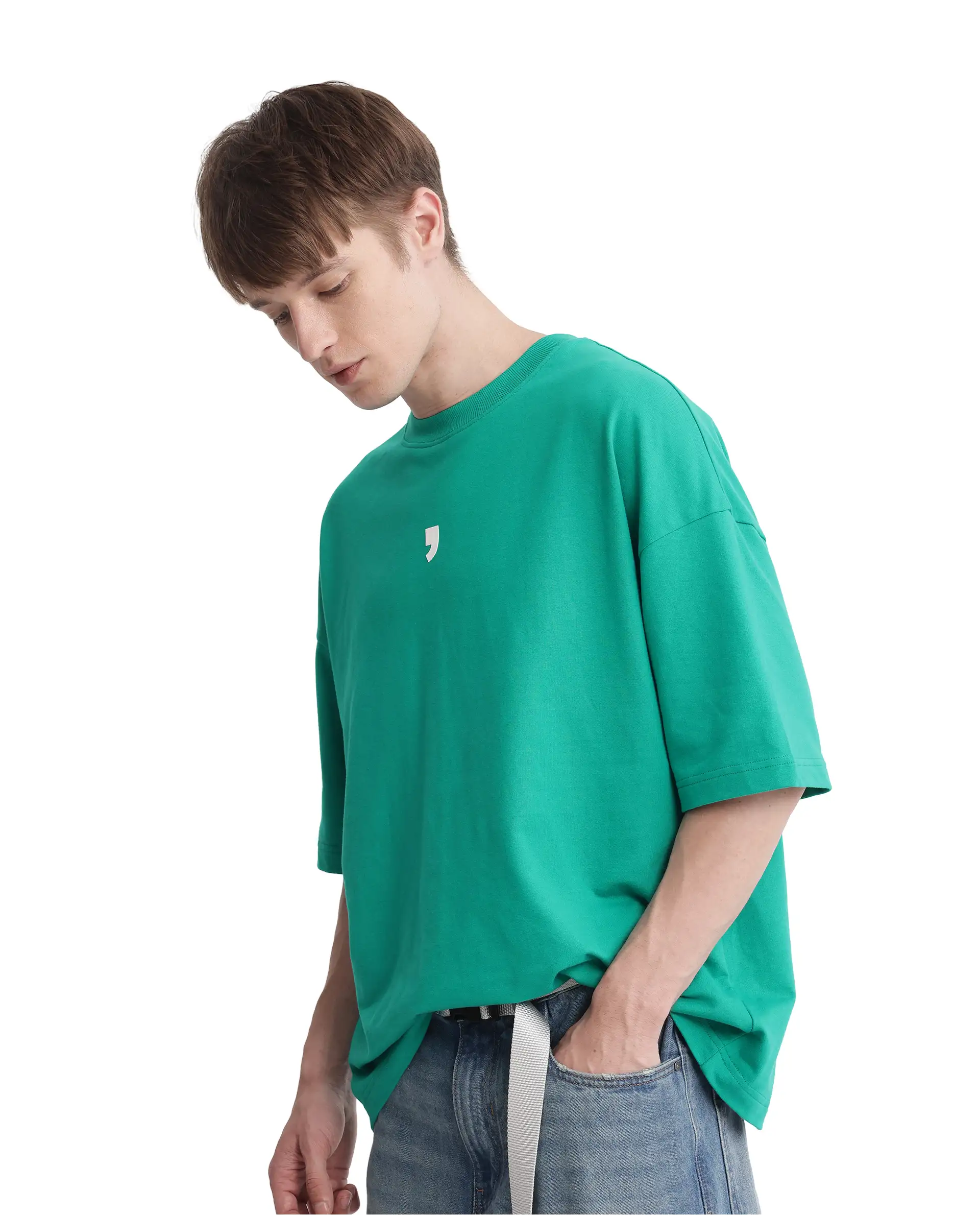Rare Rabbit Men's Chile Green Cotton Graphic Print Oversized Fit Half Sleeve Crew Neck T-Shirt - Image 6