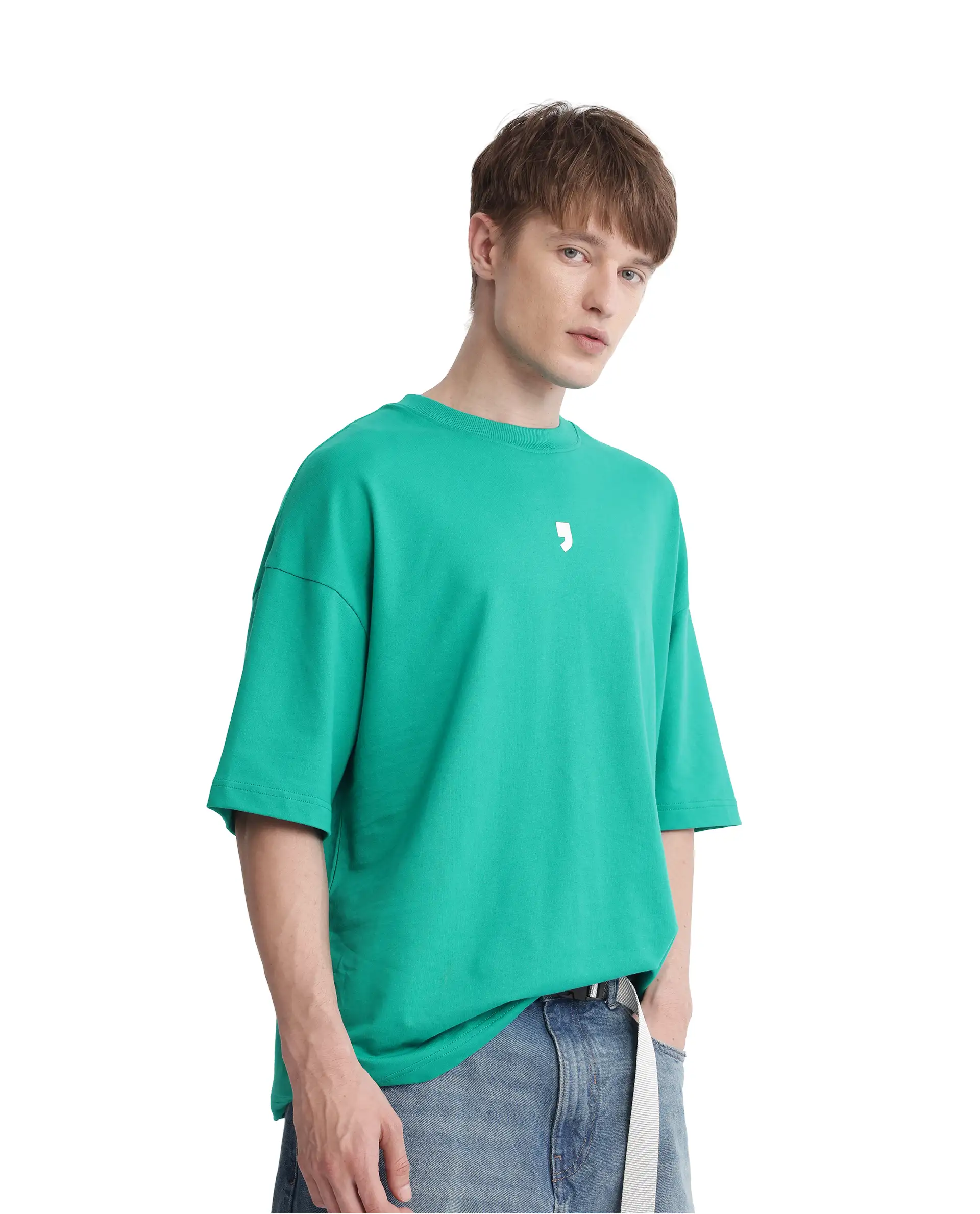 Rare Rabbit Men's Chile Green Cotton Graphic Print Oversized Fit Half Sleeve Crew Neck T-Shirt - Image 7