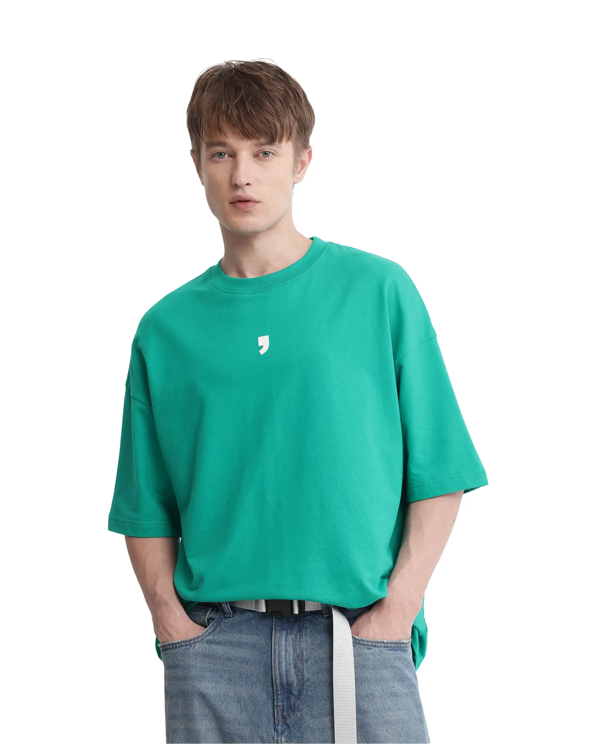 Rare Rabbit Men's Chile Green Cotton Graphic Print Oversized Fit Half Sleeve Crew Neck T-Shirt - Image 8