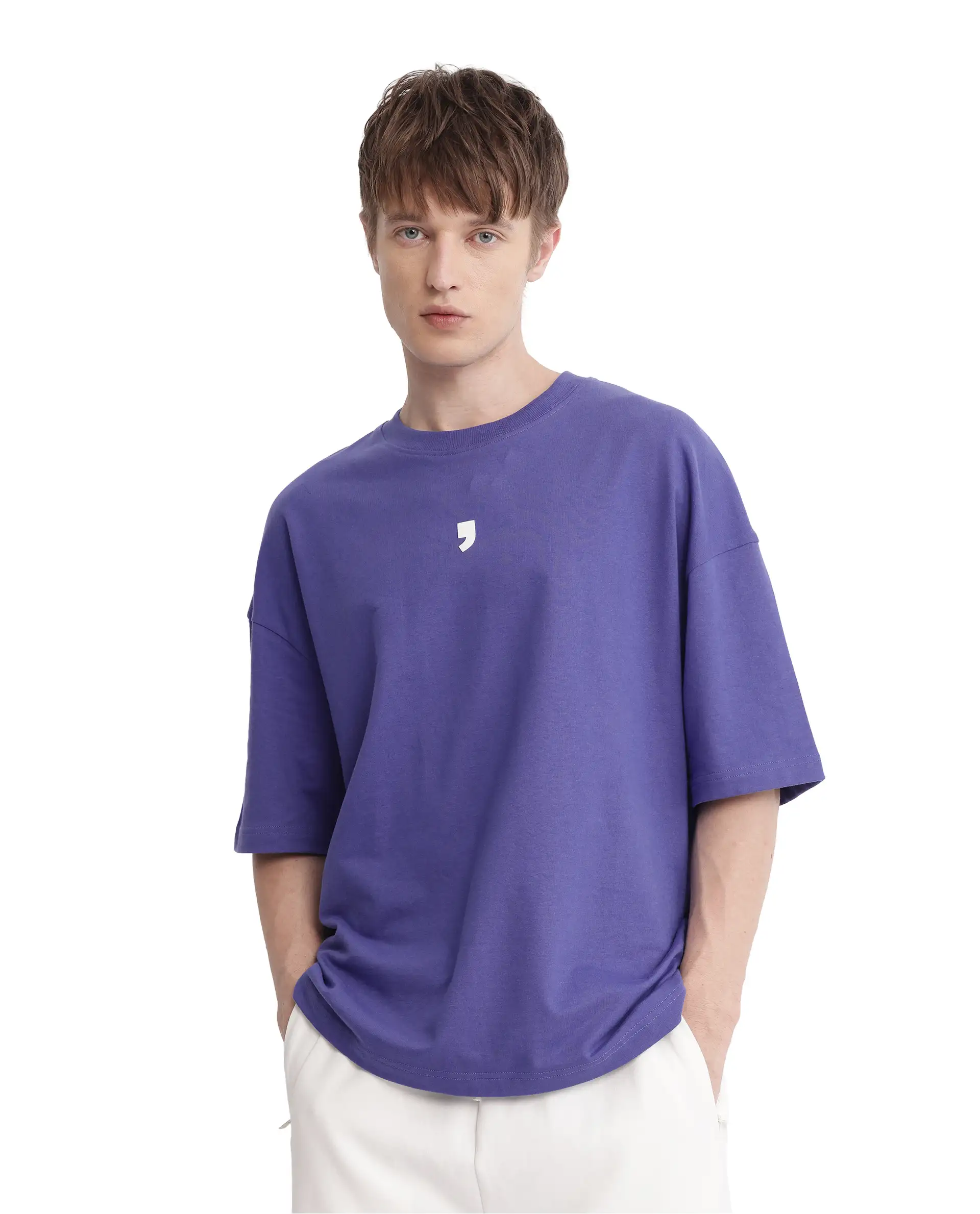 Rare Rabbit Men's Chile Purple Cotton Graphic Print Oversized Fit Half Sleeve Crew Neck T-Shirt - Image 8