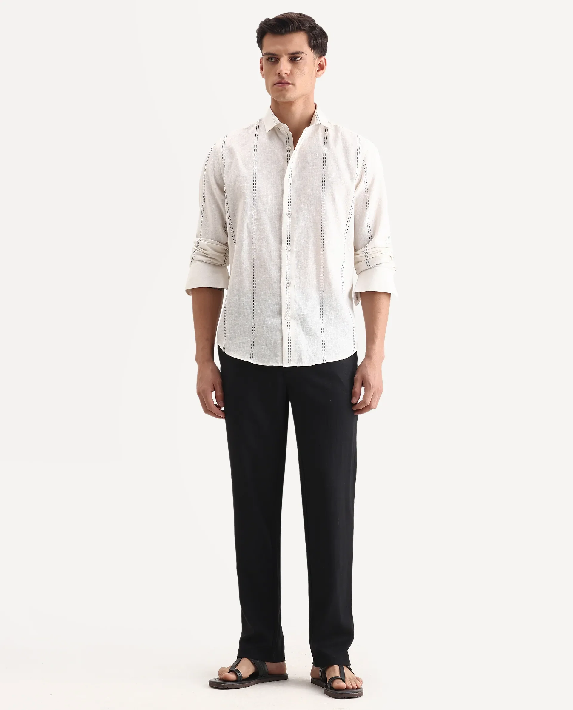 Rare Rabbit Men Chinio Black Linen Blend Drawstring Closure Plain Trouser - Image 4