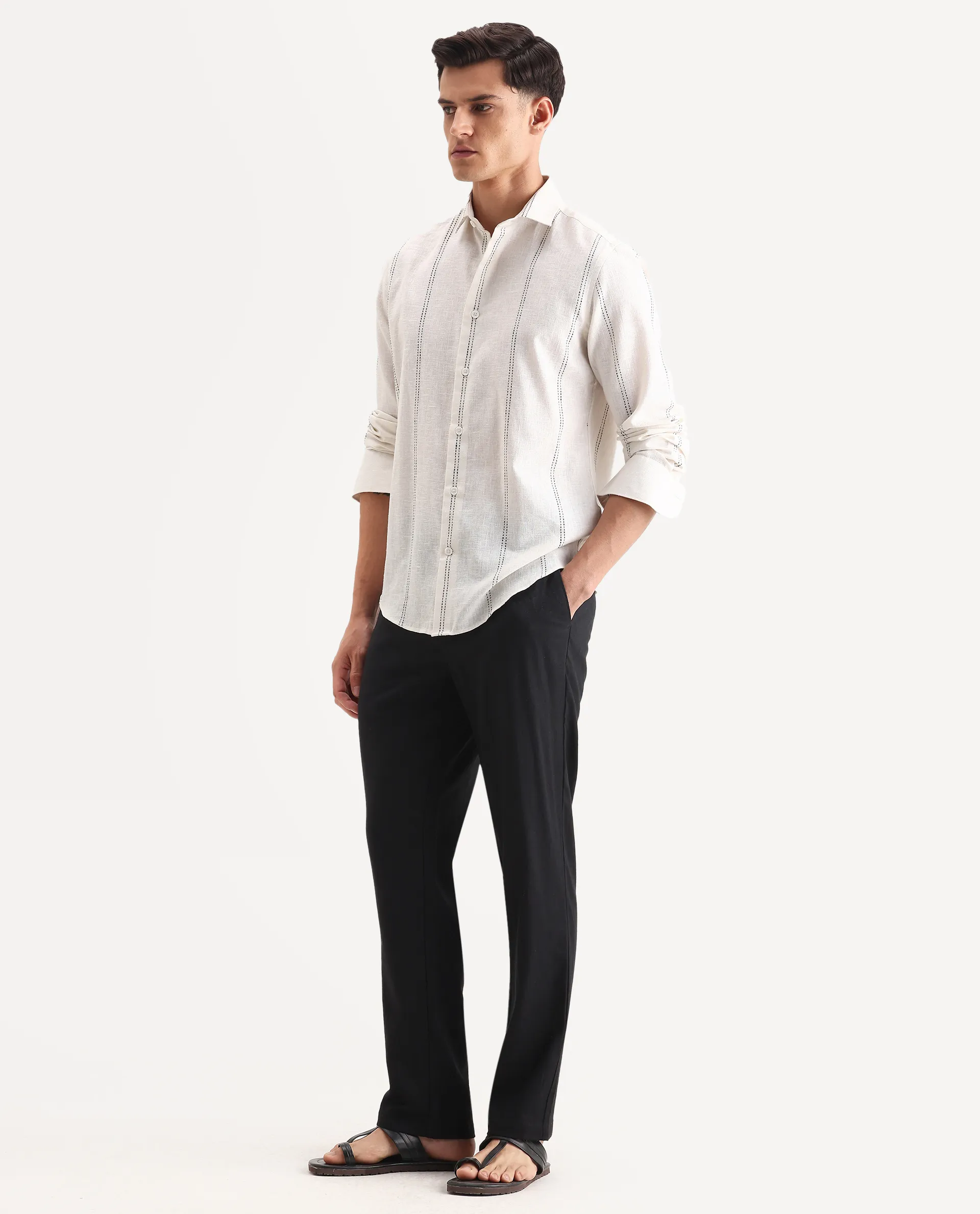 Rare Rabbit Men Chinio Black Linen Blend Drawstring Closure Plain Trouser - Image 5