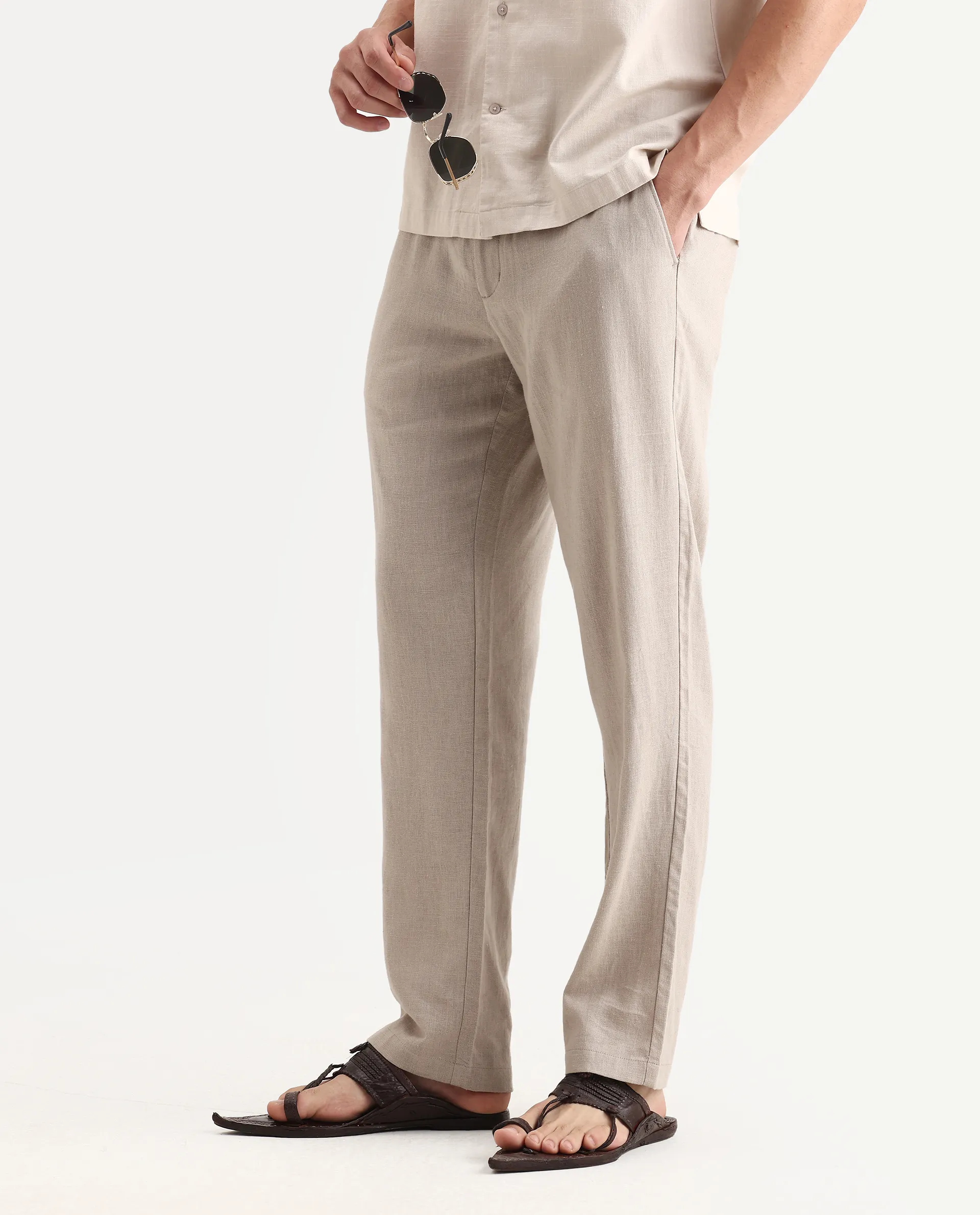 Rare Rabbit Men Chinio Linen Blend Drawstring Closure Plain Trouser - Image 2
