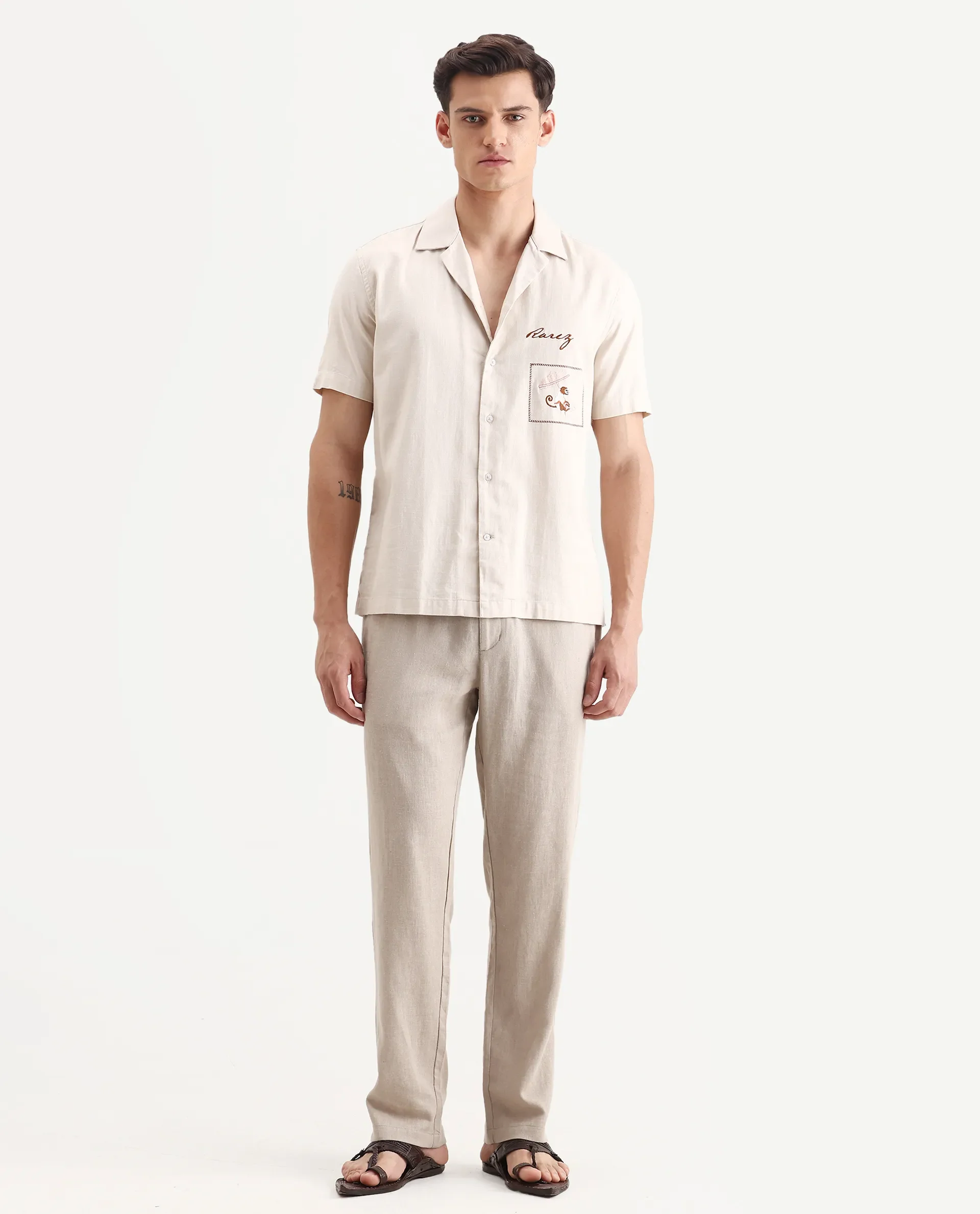 Rare Rabbit Men Chinio Linen Blend Drawstring Closure Plain Trouser - Image 4