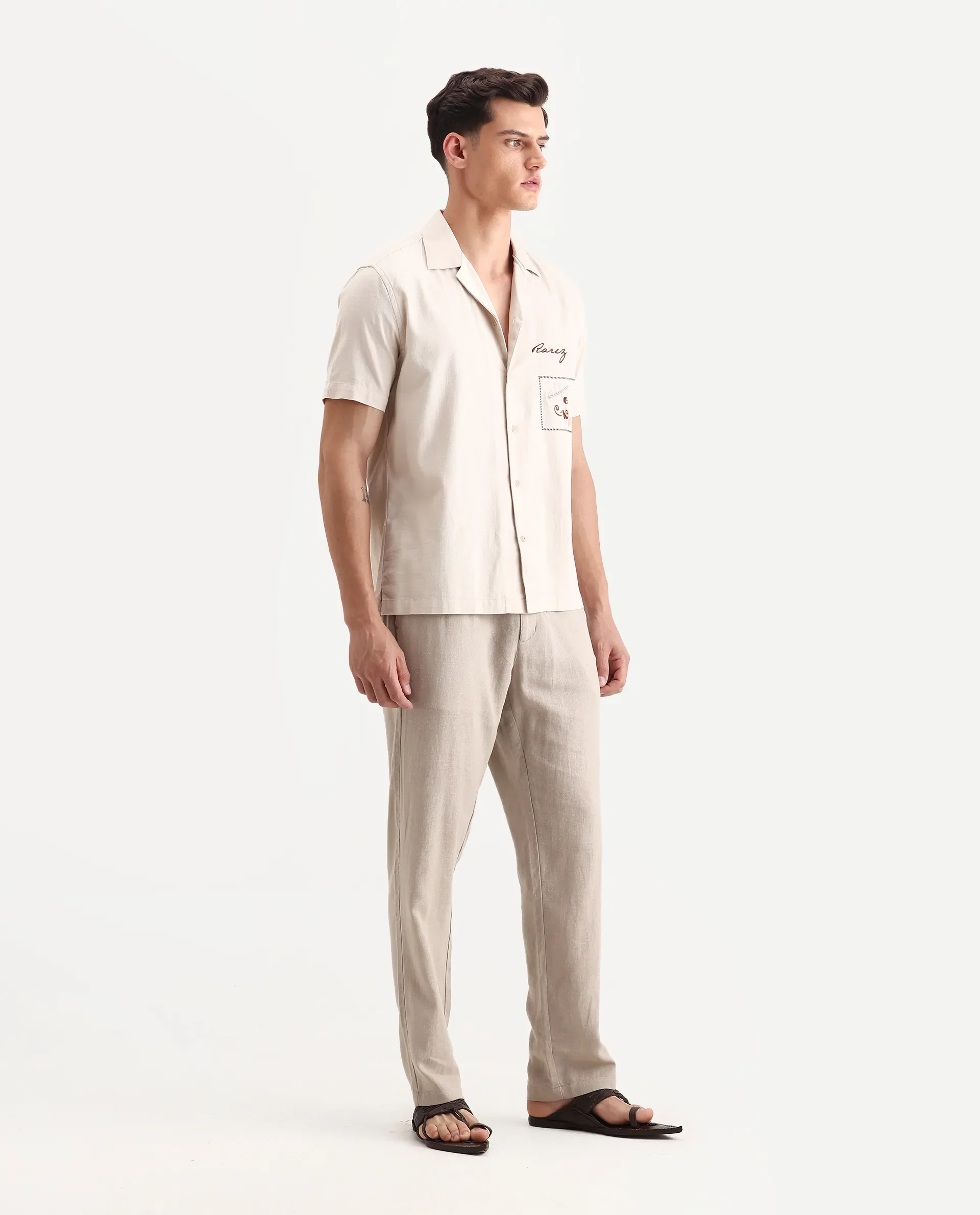 Rare Rabbit Men Chinio Linen Blend Drawstring Closure Plain Trouser - Image 5
