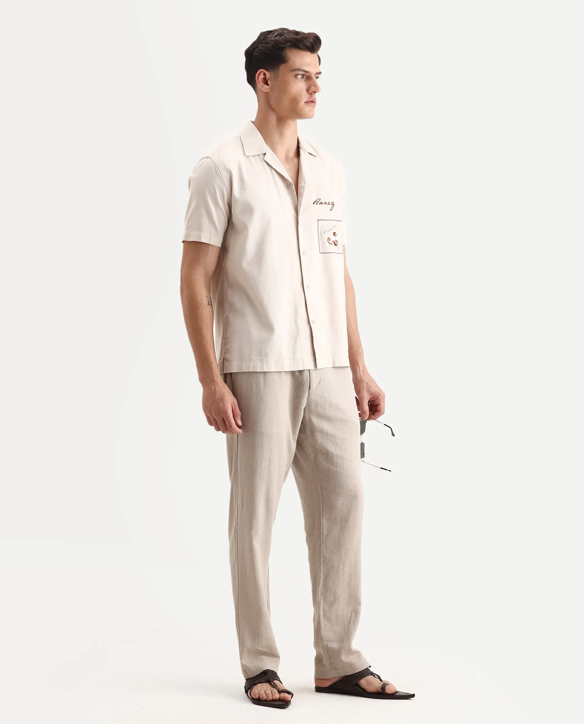 Rare Rabbit Men Chinio Linen Blend Drawstring Closure Plain Trouser - Image 7