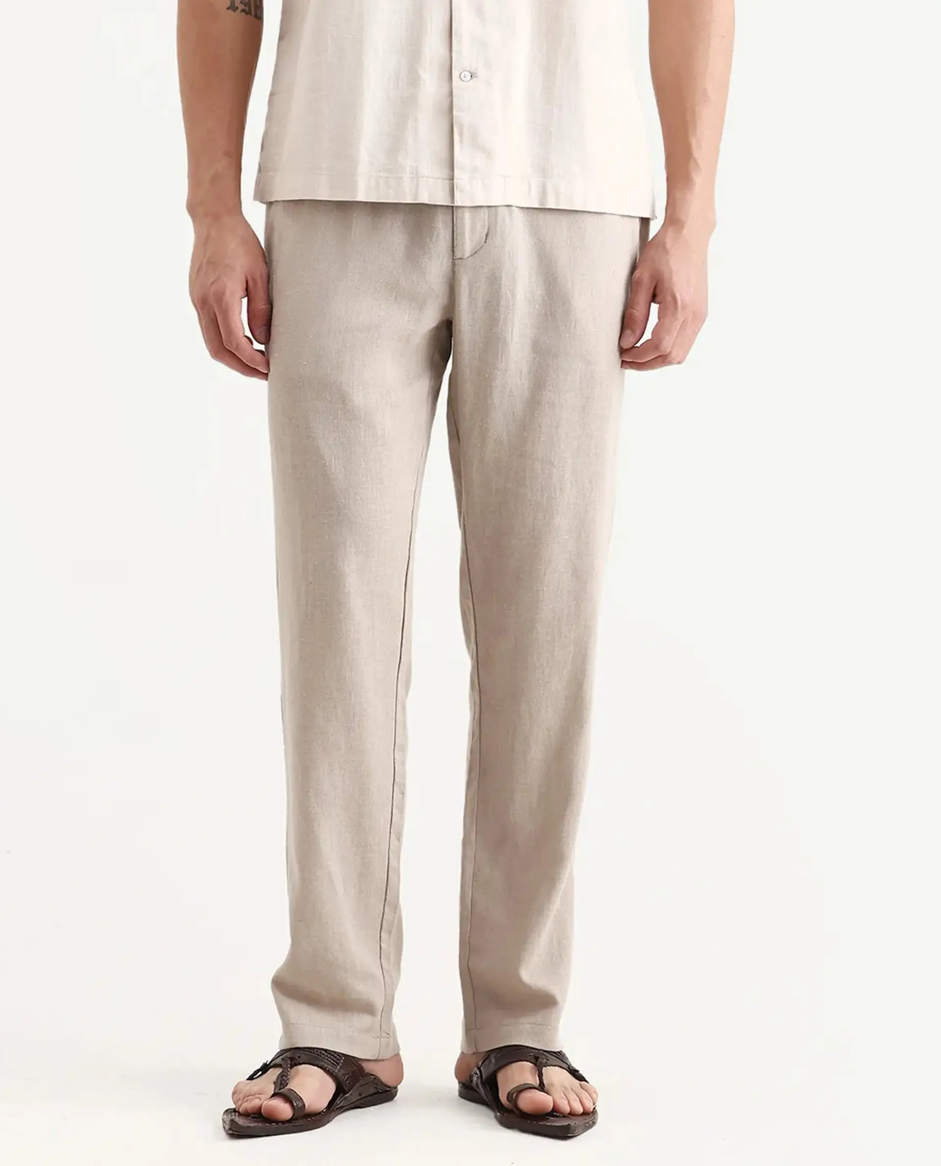 Rare Rabbit Men Chinio Linen Blend Drawstring Closure Plain Trouser - Image 9