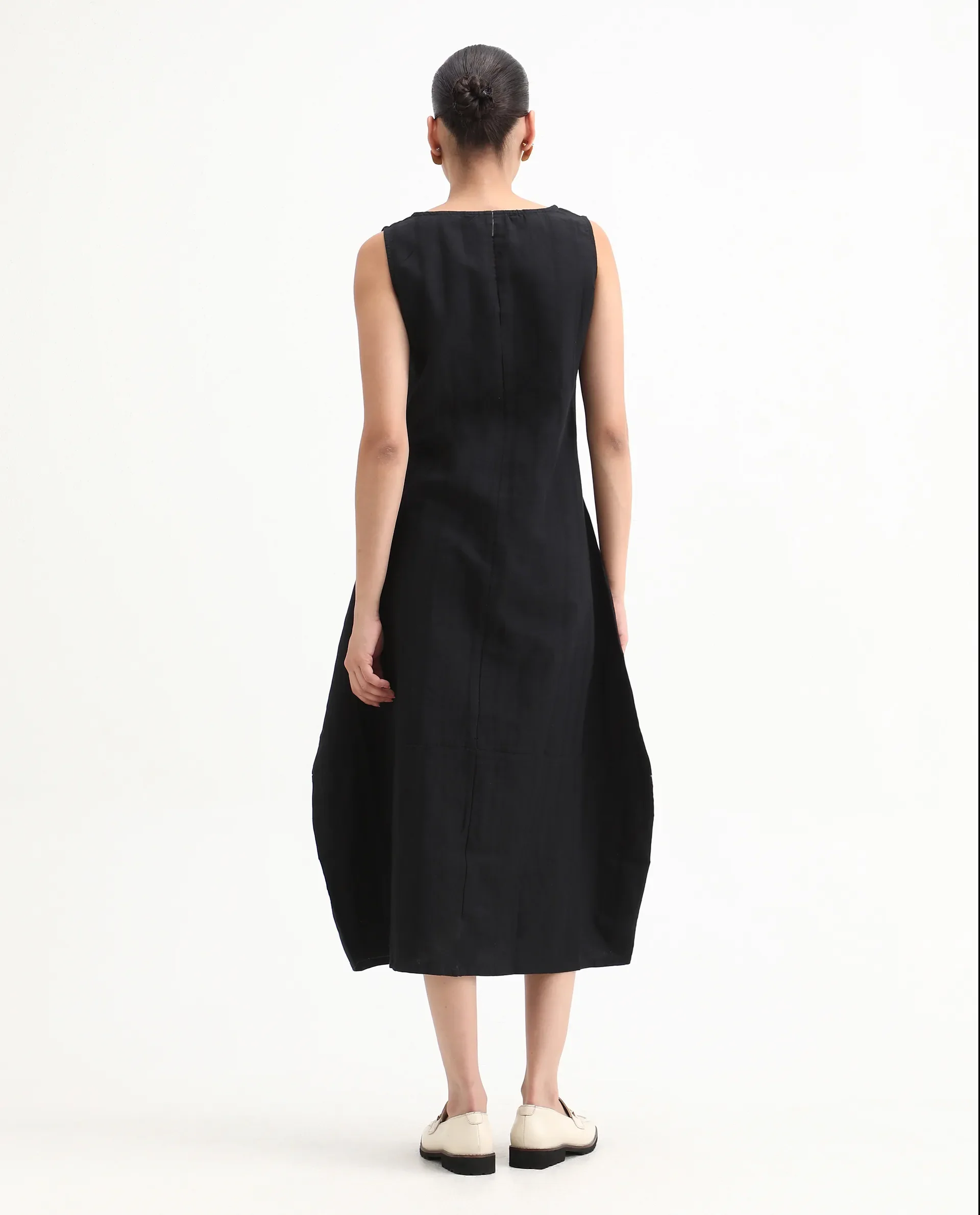 Rareism Womens Chloe Black Dress Long Length Cotton Linen Blend Fabric Sleeveless V Neck - Image 7