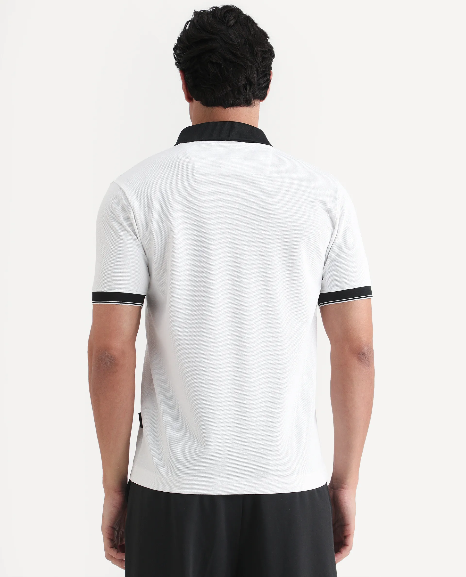 Rare Rabbit Men's Chob White Cotton Blend Fabric Half Sleeve Spread Collar Regular Fit Plain Polo - Image 7