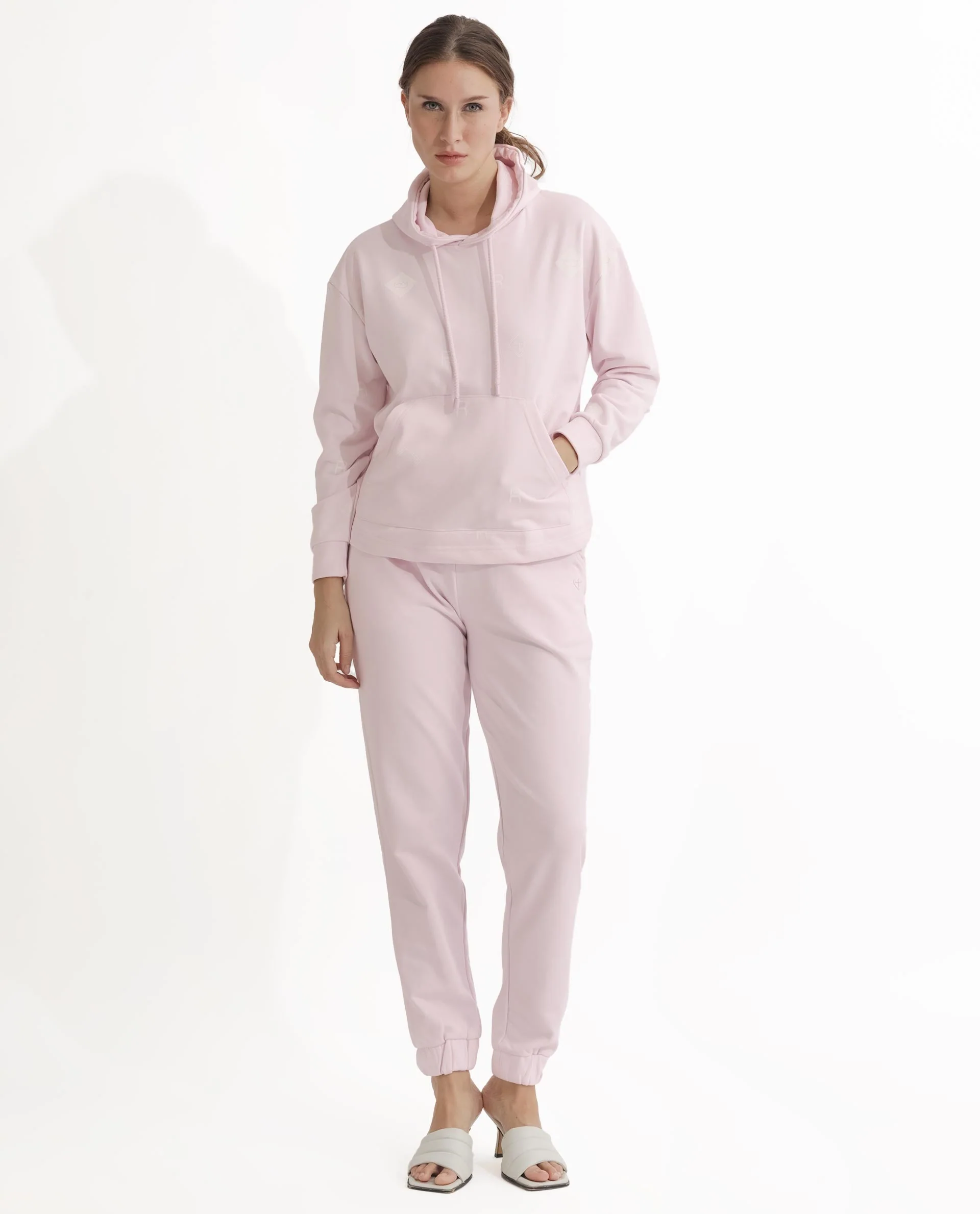Rareism Women's Choice Light Pink Polyester Blend Hooded Plain Regular Fit Sweatshirt - Image 3