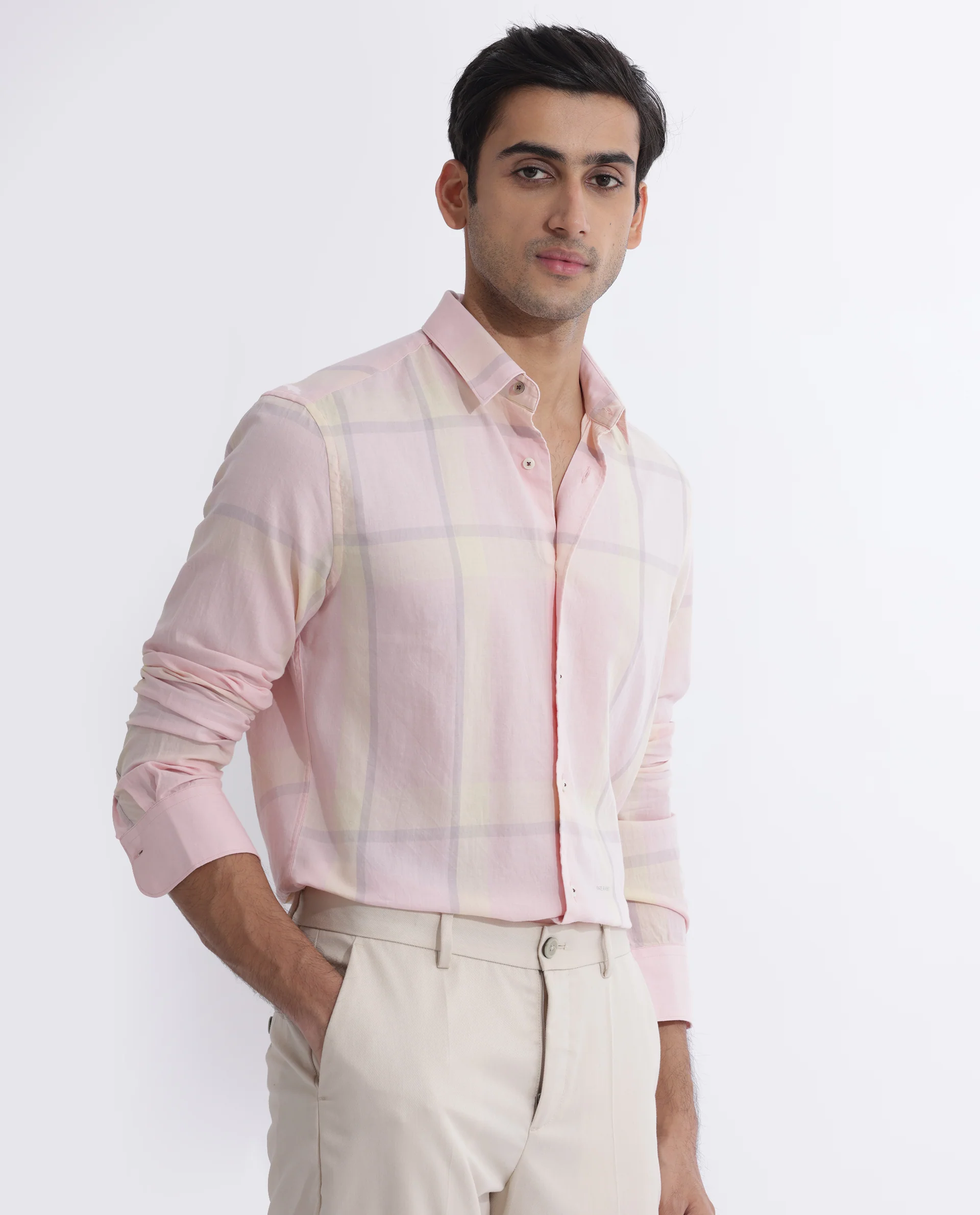 Rare Rabbit Men's Chopitn Pink Cotton Checked Print Regular Fit Full Sleeve Collared Shirt - Image 3