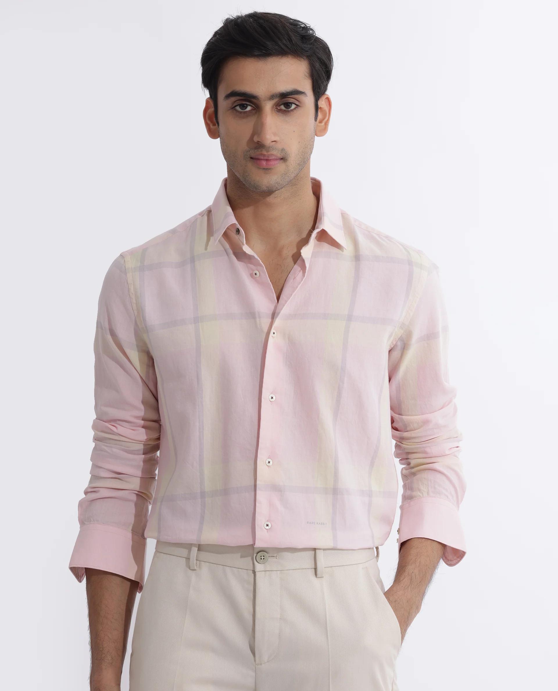 Rare Rabbit Men's Chopitn Pink Cotton Checked Print Regular Fit Full Sleeve Collared Shirt - Image 4