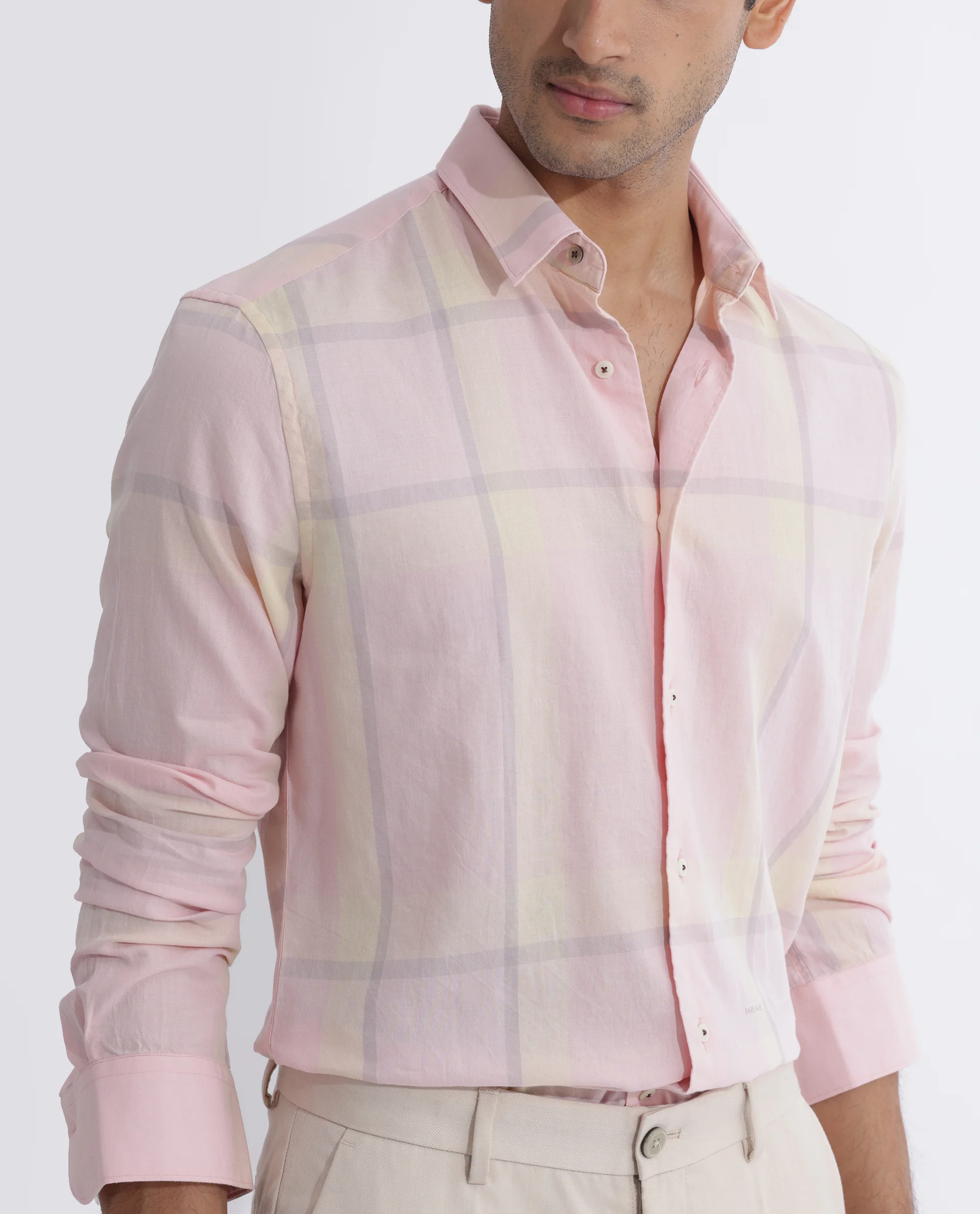 Rare Rabbit Men's Chopitn Pink Cotton Checked Print Regular Fit Full Sleeve Collared Shirt - Image 8