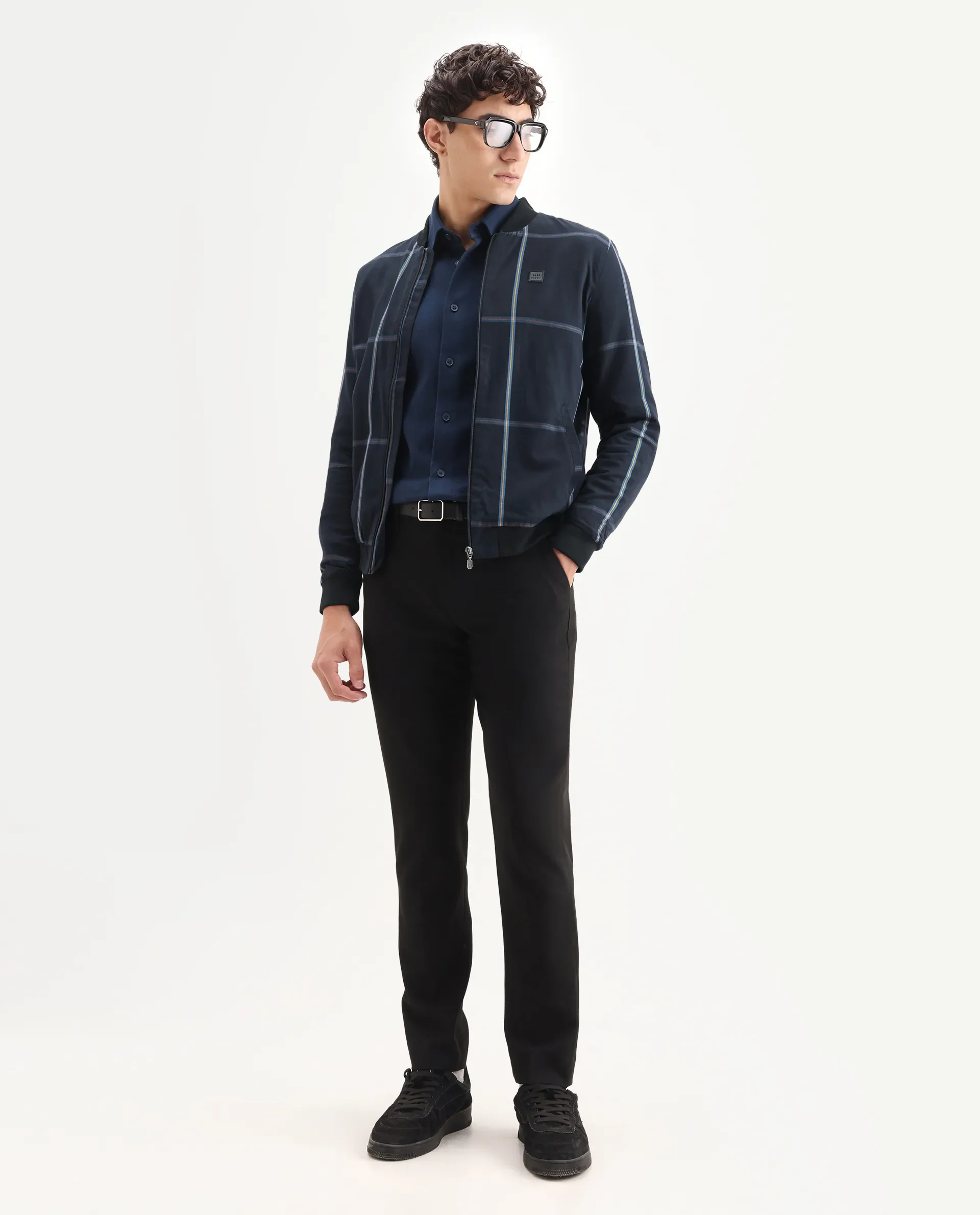 Rare Rabbit Men's Chopper Navy Cotton Striped Print Regular Fit Full Sleeve Mandarin Collar Jacket - Image 2