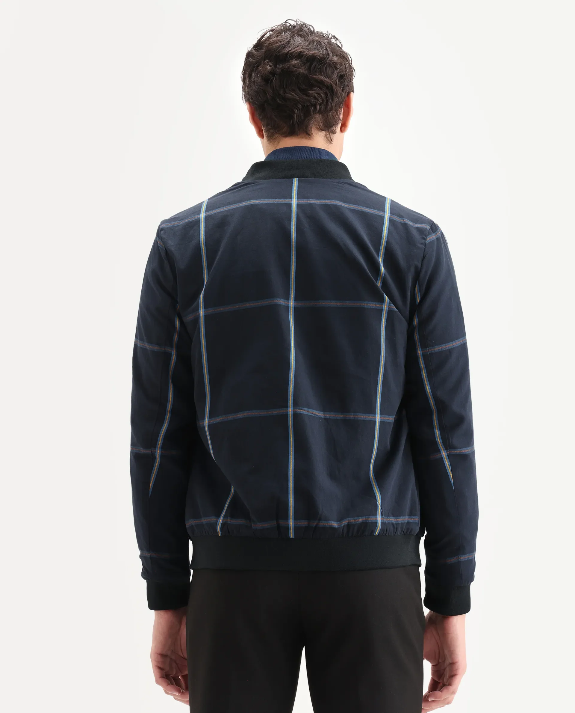 Rare Rabbit Men's Chopper Navy Cotton Striped Print Regular Fit Full Sleeve Mandarin Collar Jacket - Image 7