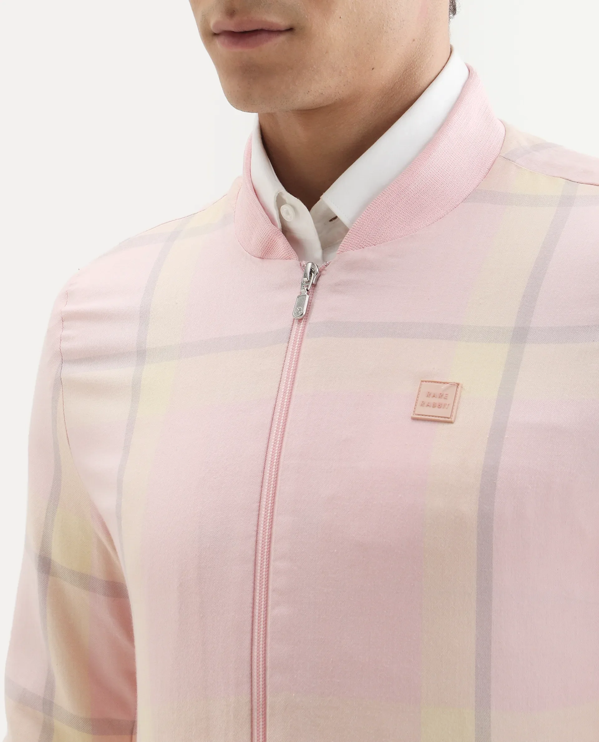 Rare Rabbit Men's Chopper Pink Cotton Striped Print Regular Fit Full Sleeve Mandarin Collar Jacket - Image 4