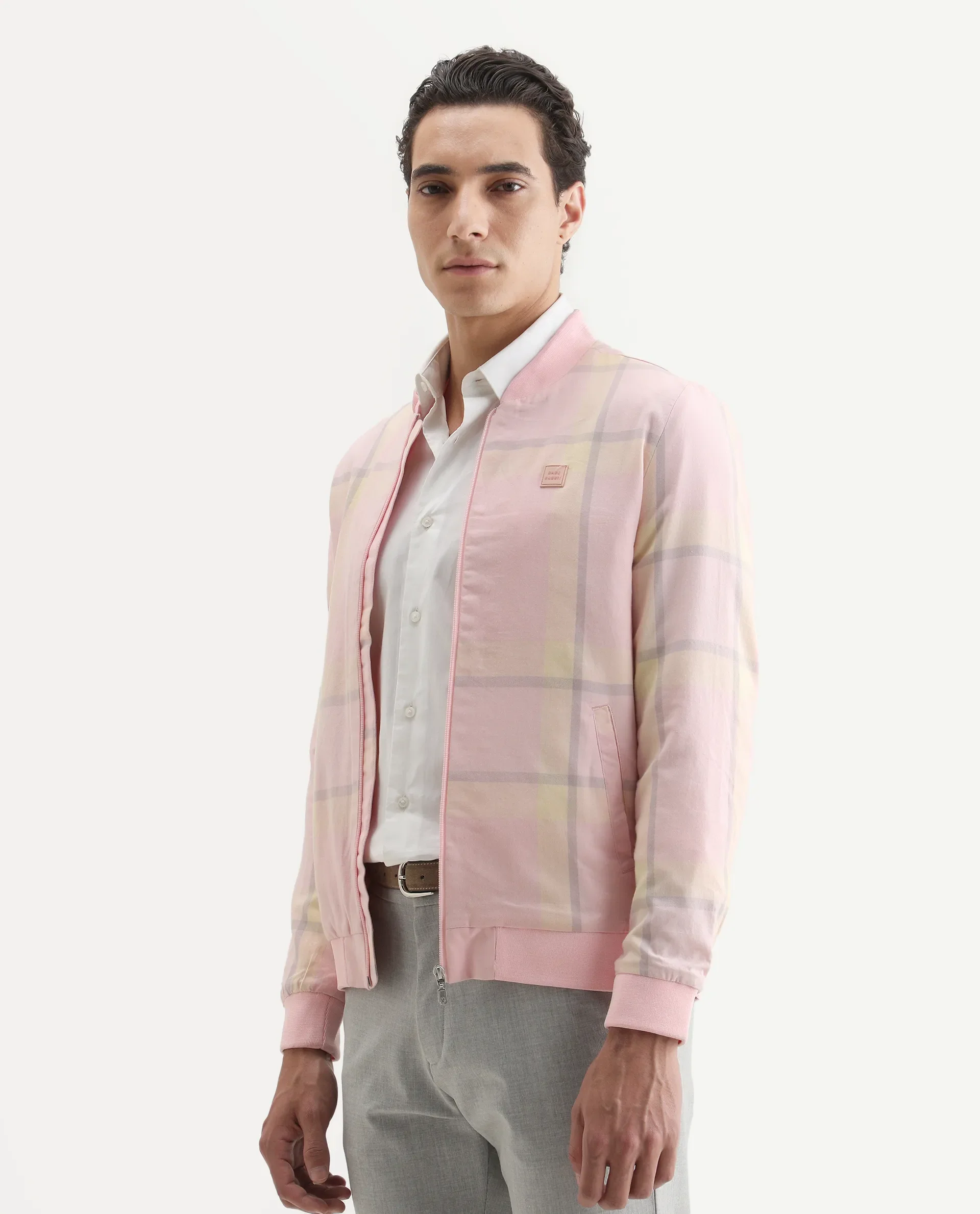 Rare Rabbit Men's Chopper Pink Cotton Striped Print Regular Fit Full Sleeve Mandarin Collar Jacket - Image 5
