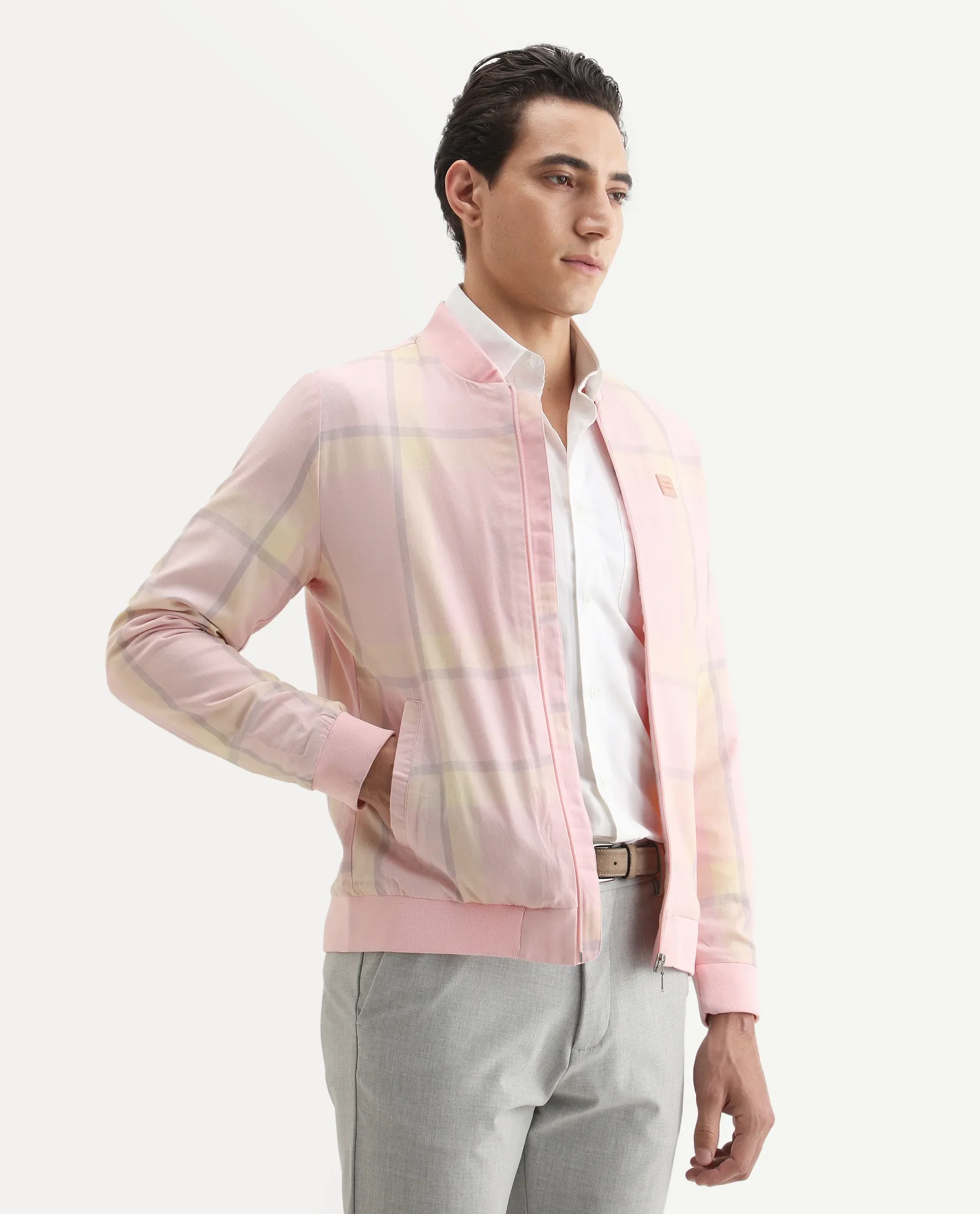 Rare Rabbit Men's Chopper Pink Cotton Striped Print Regular Fit Full Sleeve Mandarin Collar Jacket - Image 6