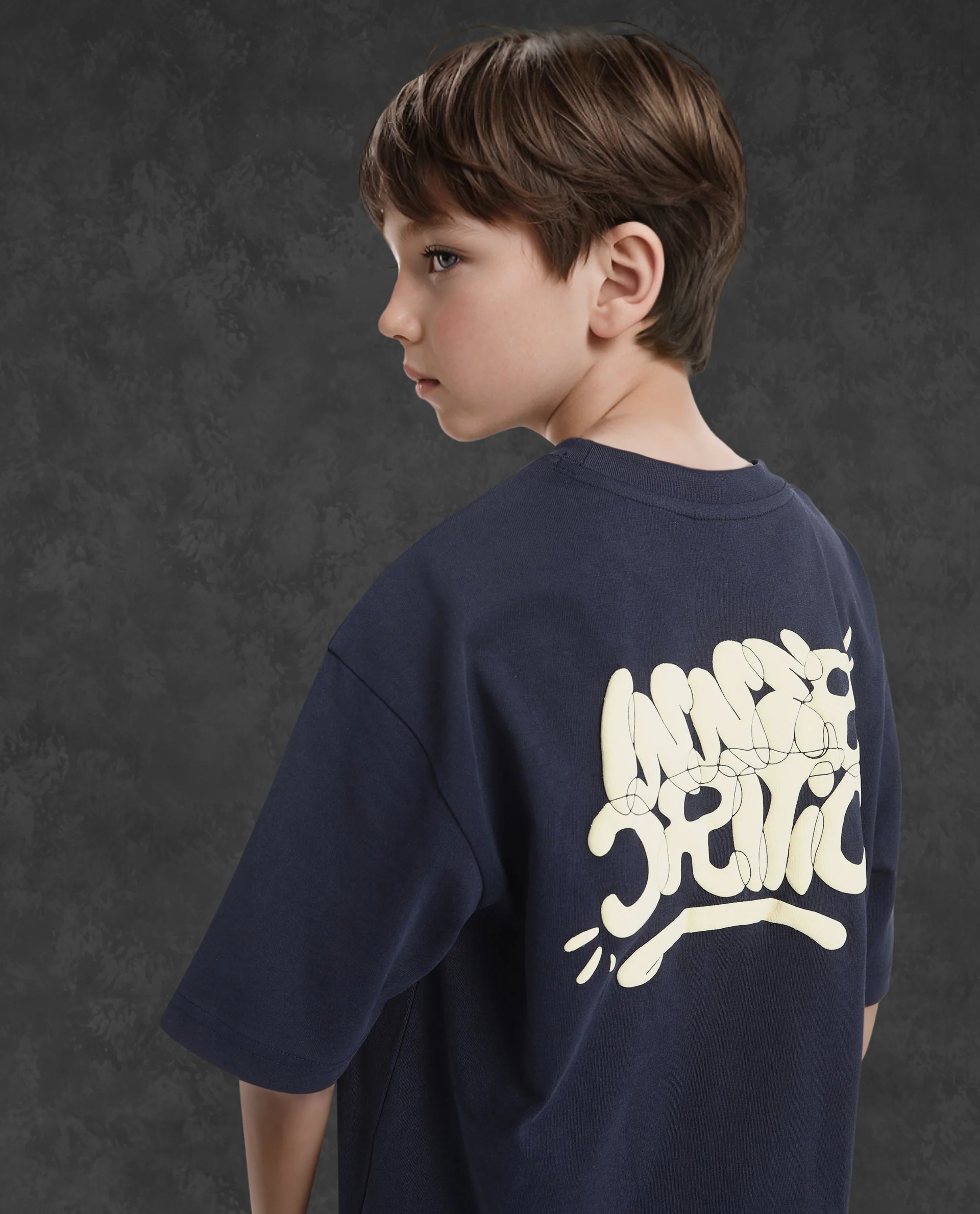 Rare Ones Kids Chris Navy Cotton Half Sleeves Crew Neck Oversized Fit Graphic Print T-Shirt - Image 10