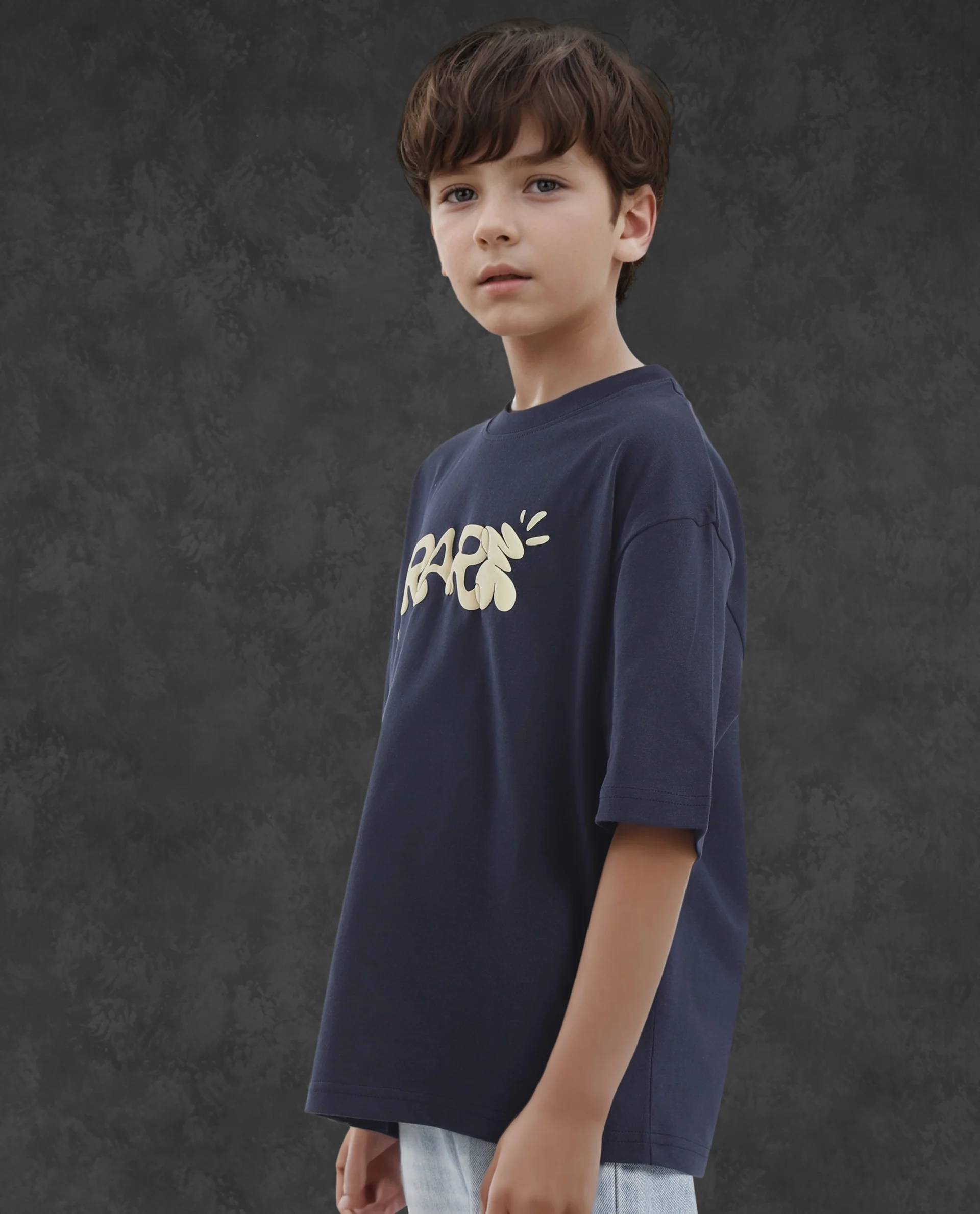 Rare Ones Kids Chris Navy Cotton Half Sleeves Crew Neck Oversized Fit Graphic Print T-Shirt - Image 7