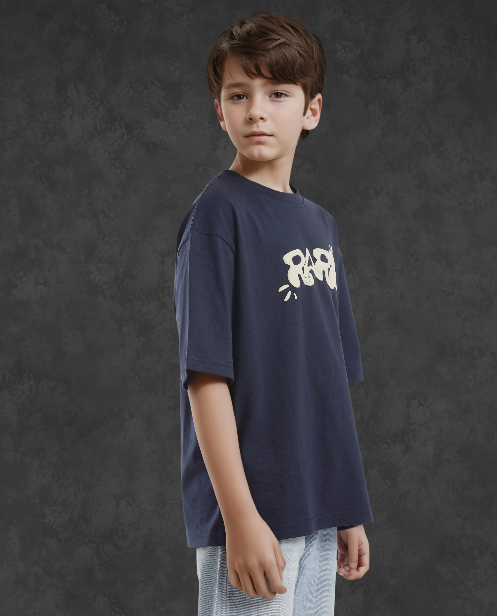 Rare Ones Kids Chris Navy Cotton Half Sleeves Crew Neck Oversized Fit Graphic Print T-Shirt - Image 8