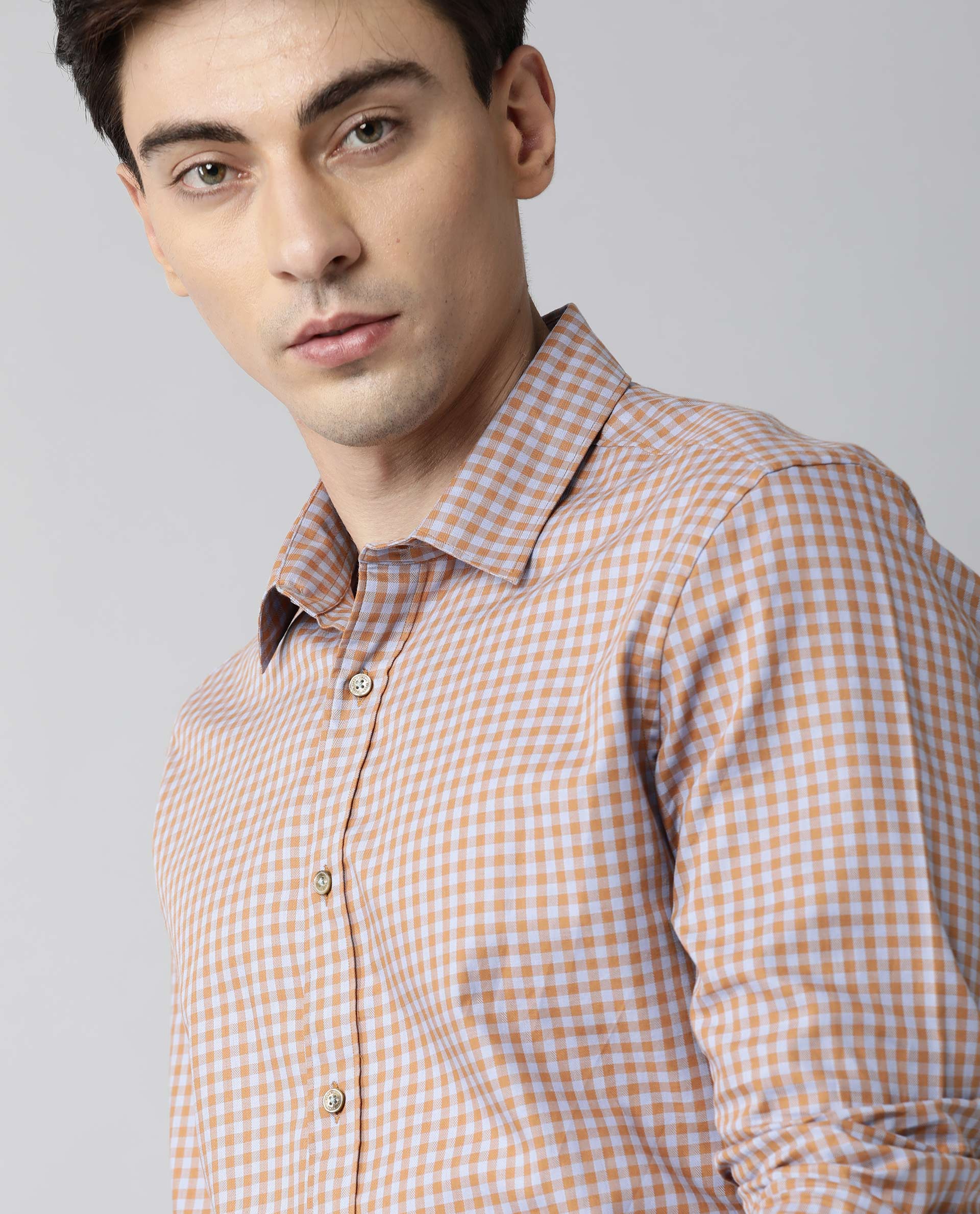 Rare Rabbit Men's Churn Mustard Cotton Checked Print Regular Fit Full Sleeve Spread Collar Shirt - Image 4