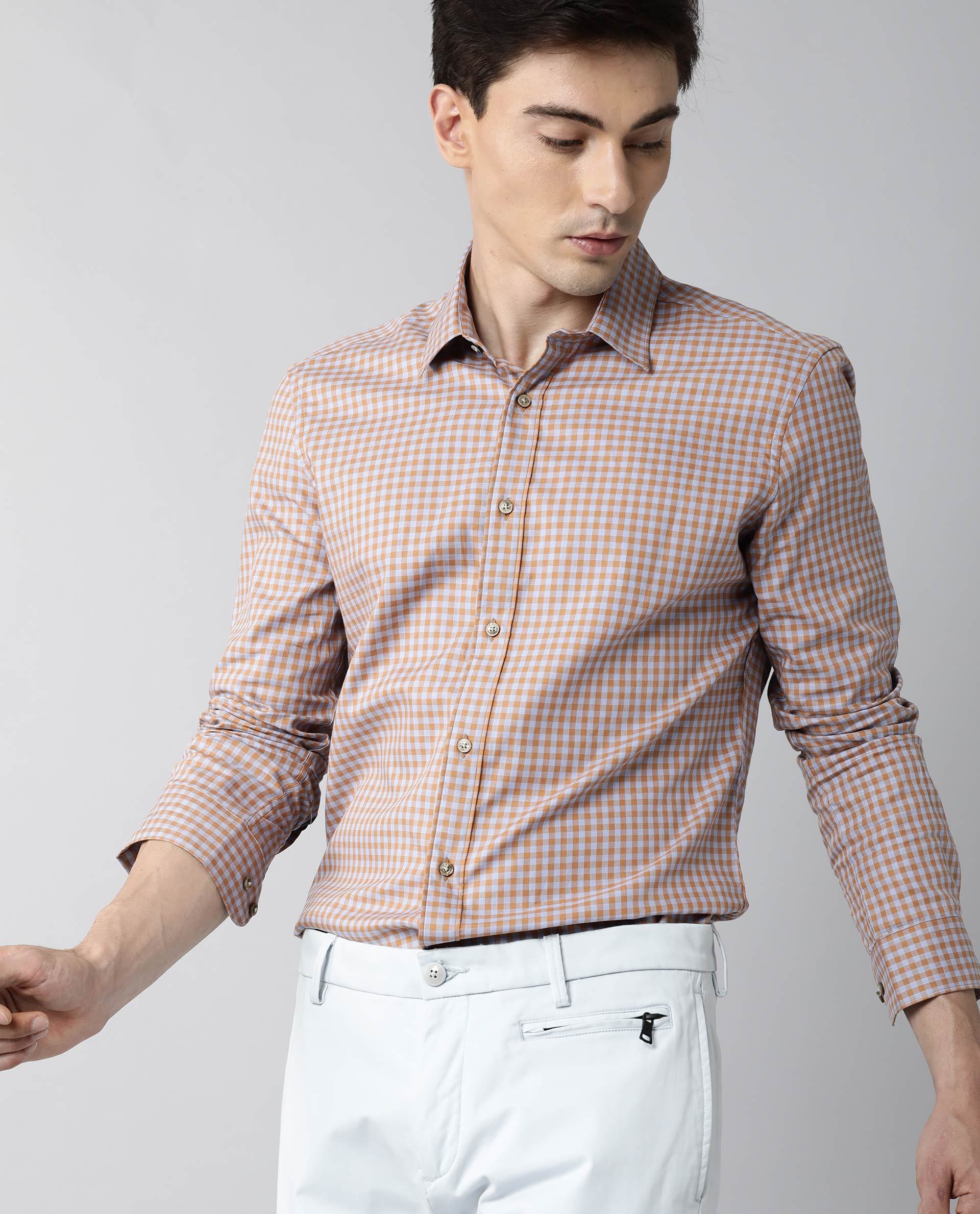 Rare Rabbit Men's Churn Mustard Cotton Checked Print Regular Fit Full Sleeve Spread Collar Shirt - Image 5