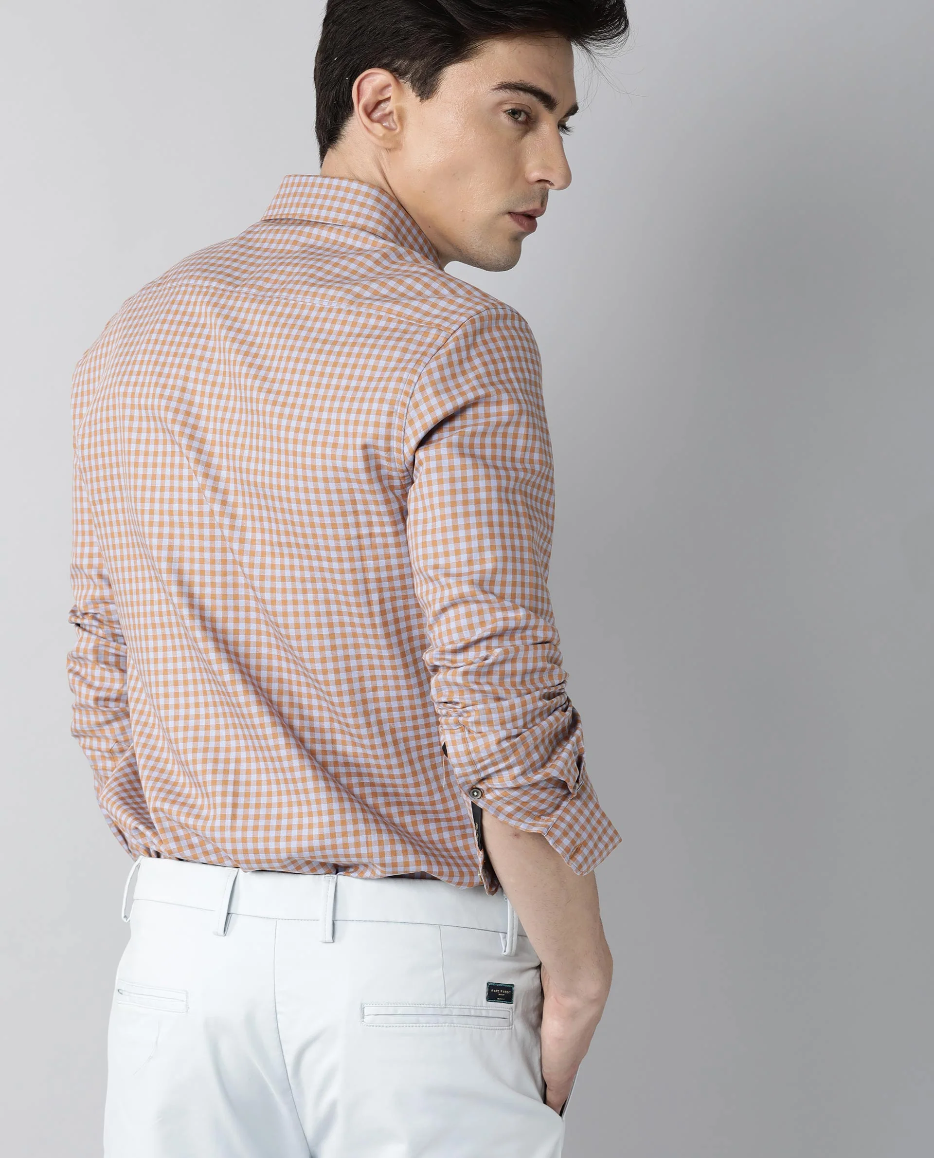Rare Rabbit Men's Churn Mustard Cotton Checked Print Regular Fit Full Sleeve Spread Collar Shirt - Image 7