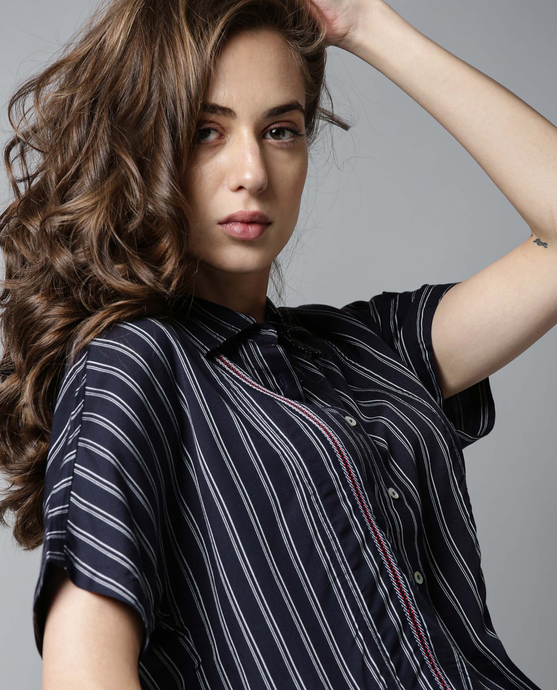 Rareism Womens Ciaga Navy Shirt Three Fourth Sleeve Band Collar - Image 7