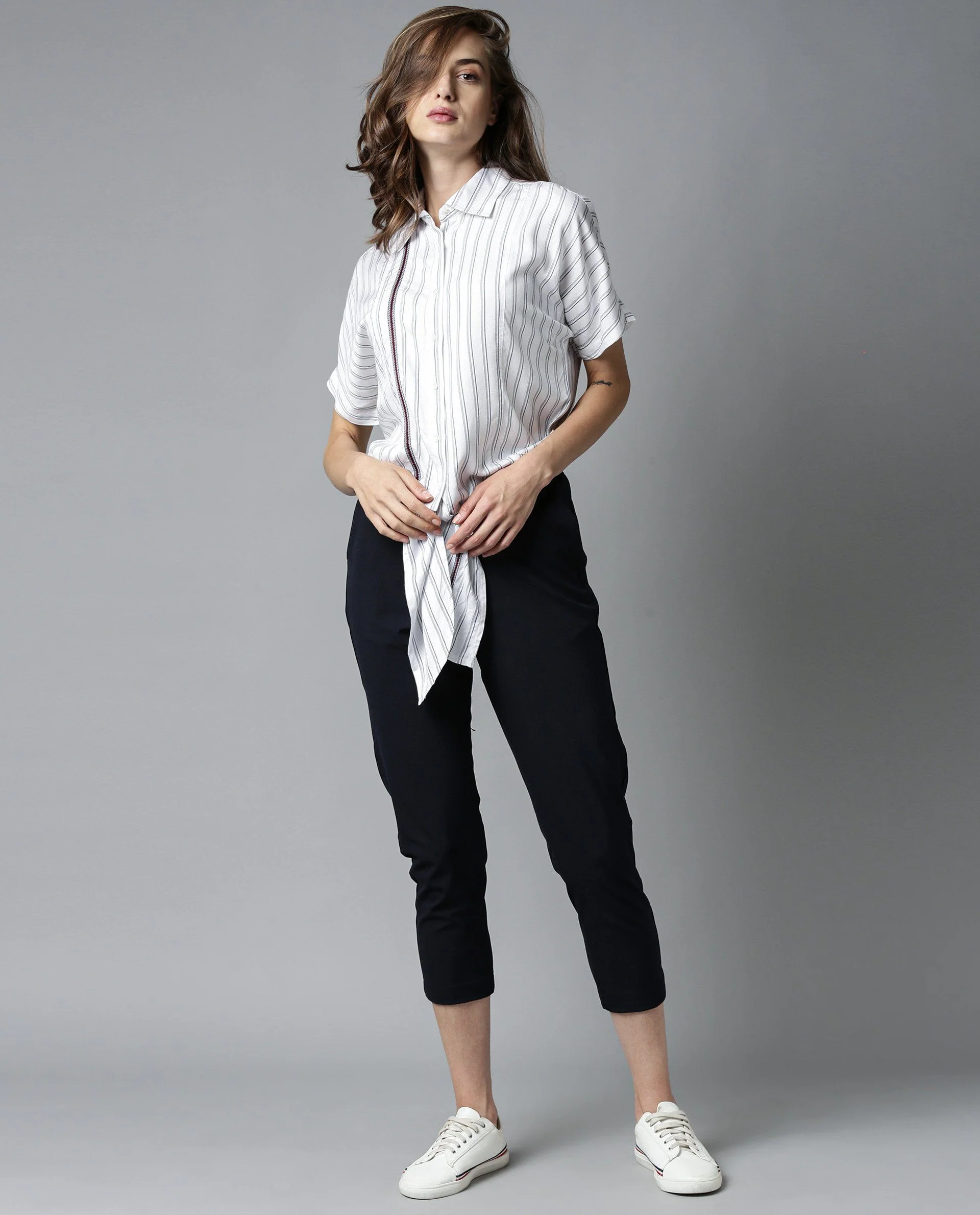 Rareism Womens Ciaga White Shirt Three Fourth Sleeve Band Collar - Image 6
