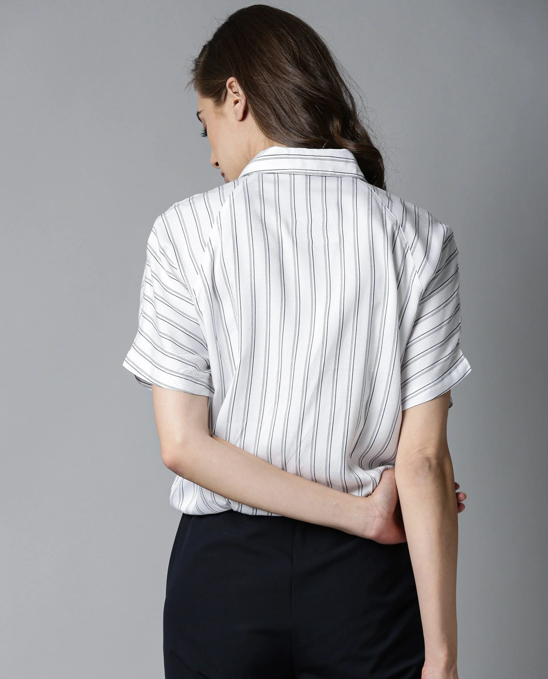 Rareism Womens Ciaga White Shirt Three Fourth Sleeve Band Collar - Image 7