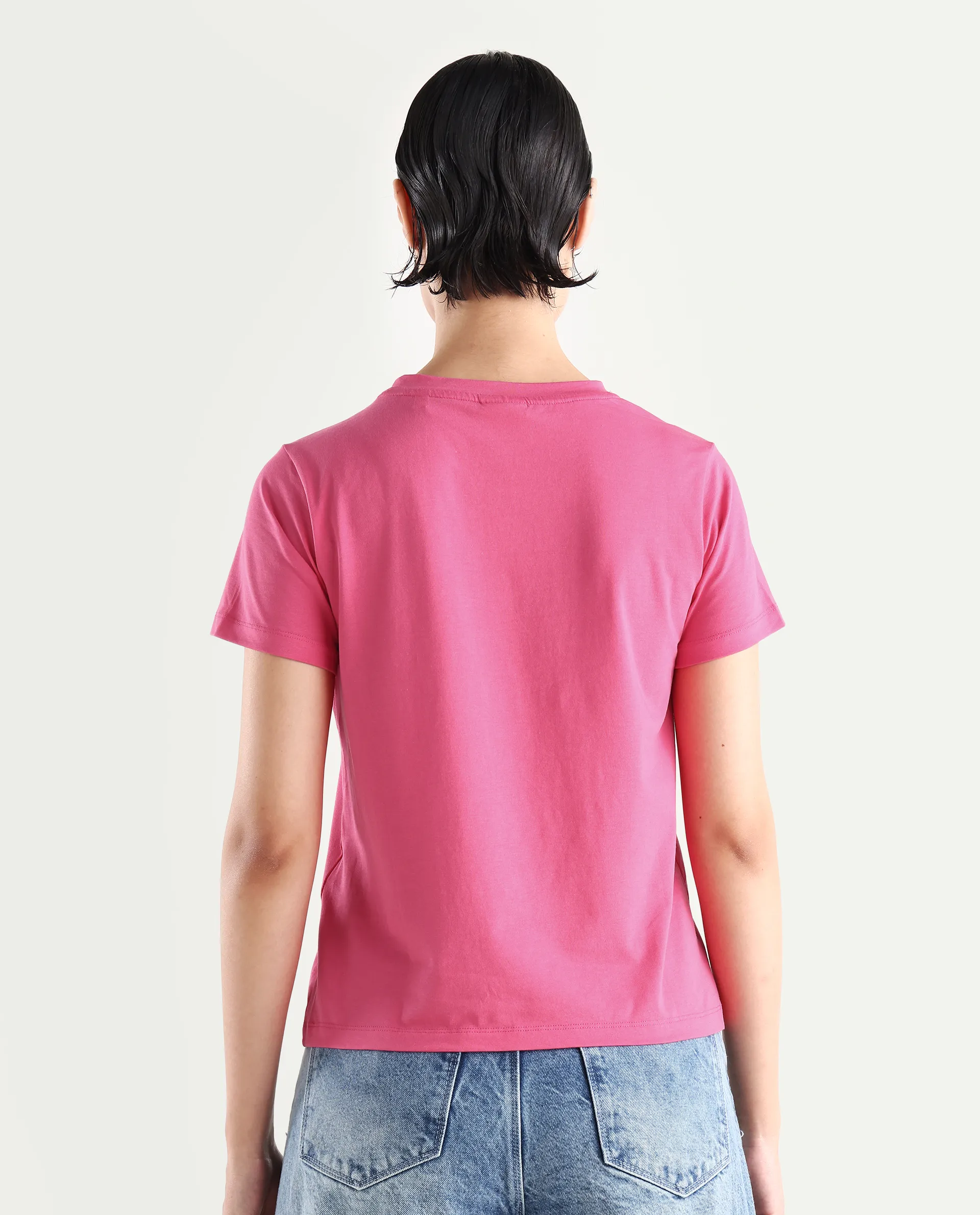 Rareism Women's Ciara Flouroscent Pink Cotton Blend Crew Neck Graphic Print Regular Fit T-Shirt - Image 7