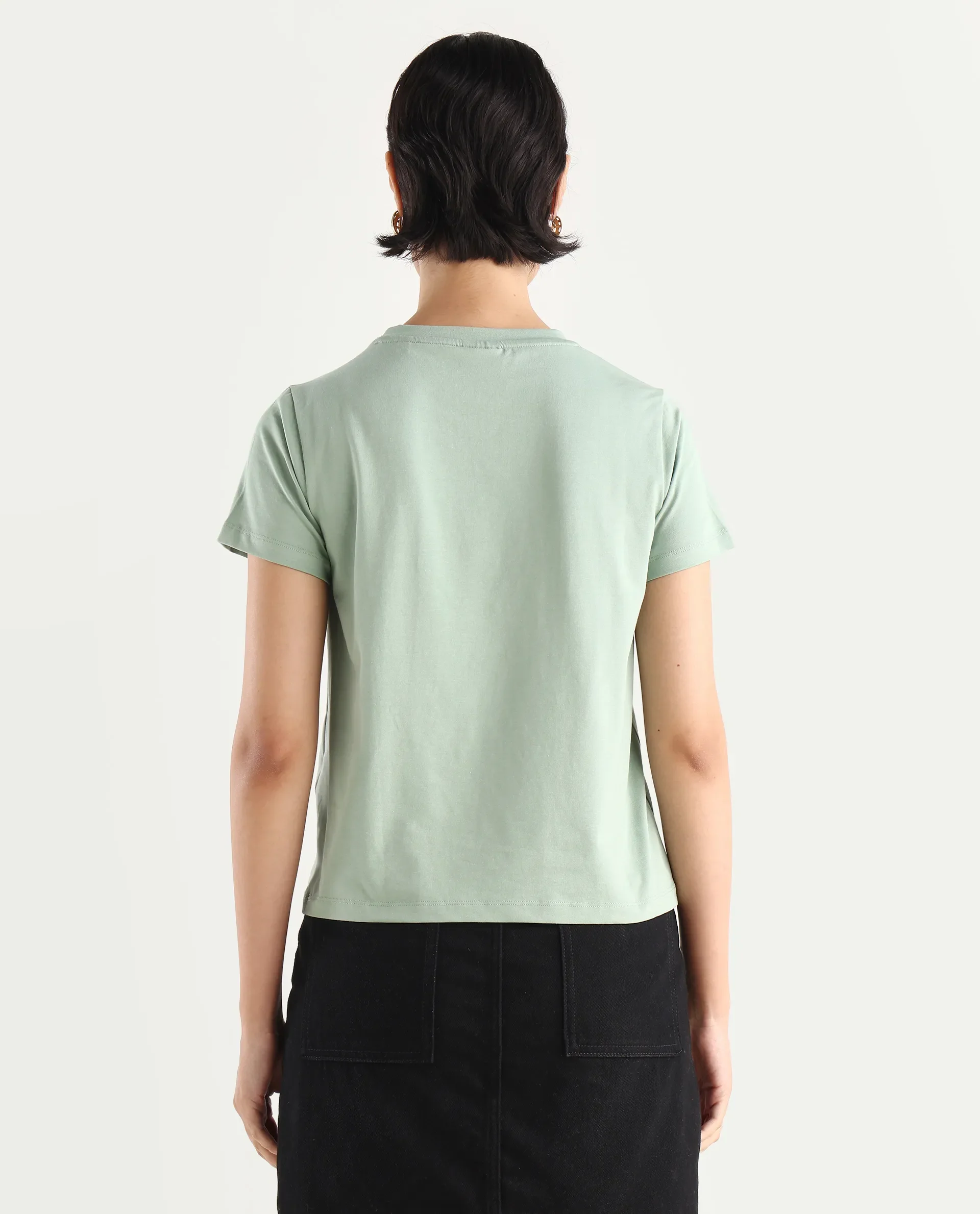 Rareism Women's Ciara Green Cotton Blend Crew Neck Graphic Print Regular Fit T-Shirt - Image 9