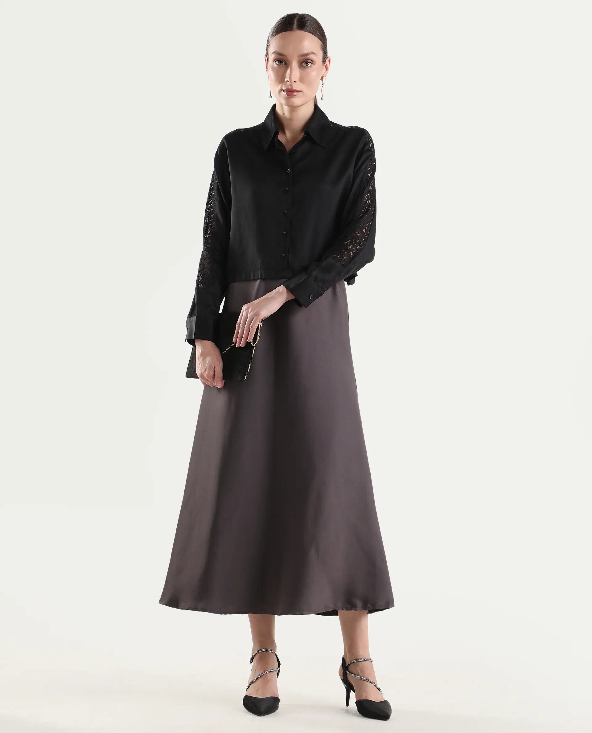 Rareism Women's Cici Black Viscose Full Sleeve Boxy Plain Shirt - Image 2