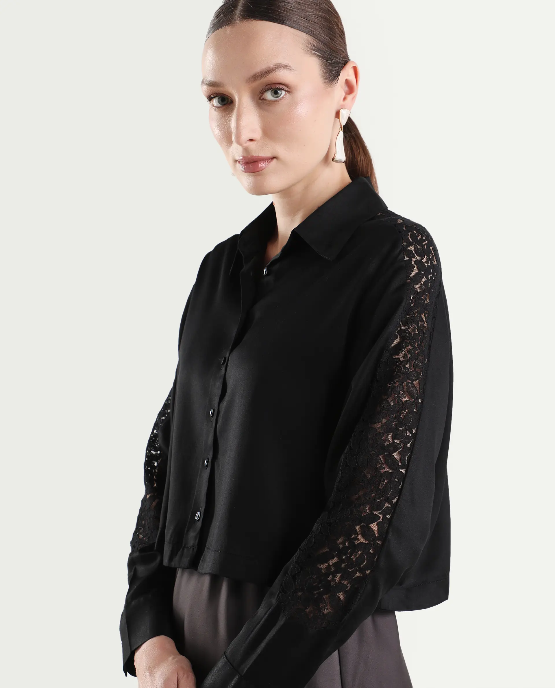 Rareism Women's Cici Black Viscose Full Sleeve Boxy Plain Shirt - Image 4