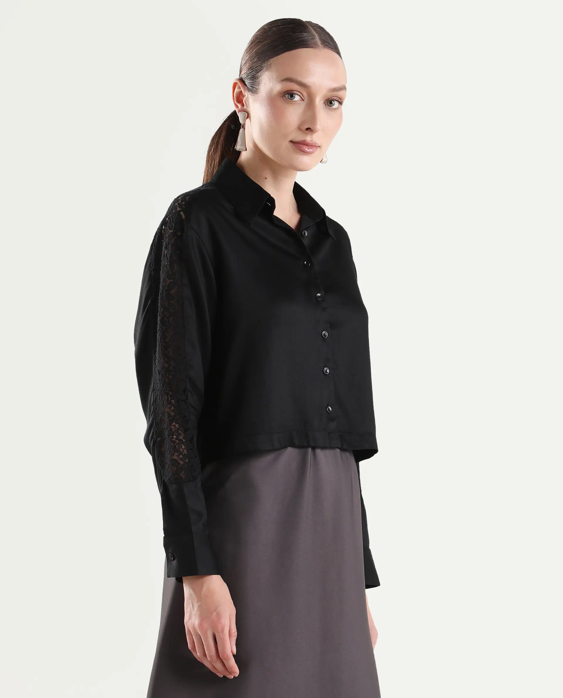 Rareism Women's Cici Black Viscose Full Sleeve Boxy Plain Shirt - Image 6