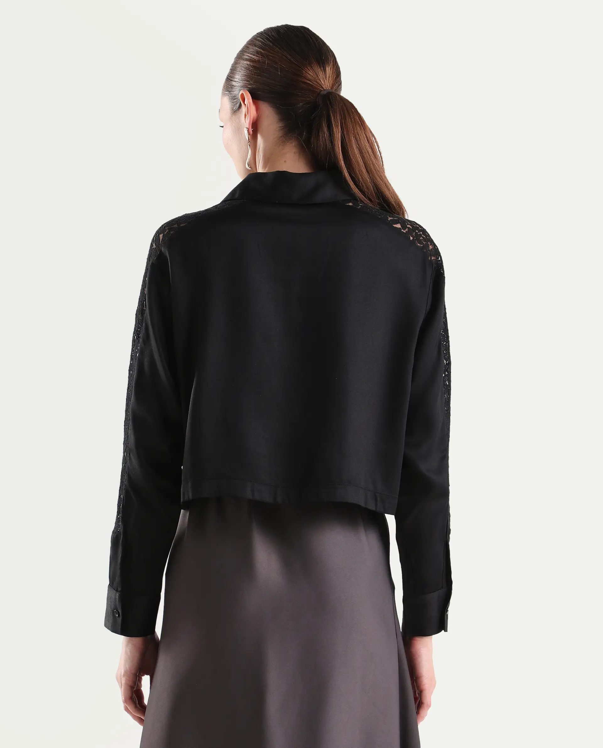Rareism Women's Cici Black Viscose Full Sleeve Boxy Plain Shirt - Image 7