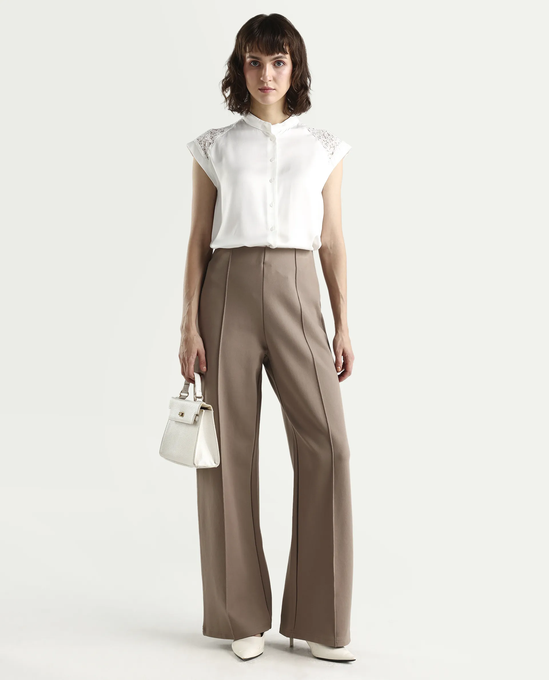 Rareism Women's Cida Off White Viscose Blend Half Sleeve Regular Fit Plain Top - Image 2