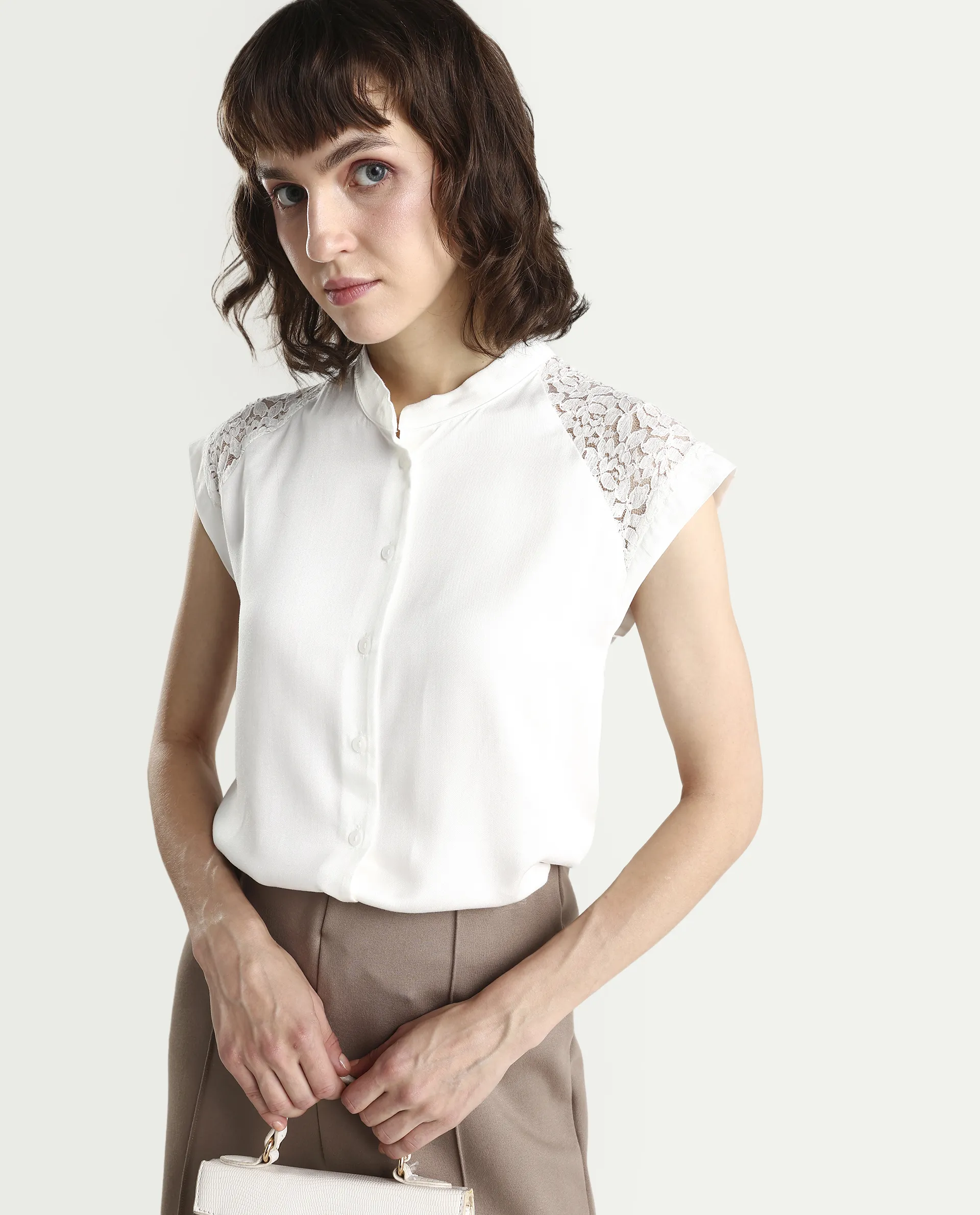 Rareism Women's Cida Off White Viscose Blend Half Sleeve Regular Fit Plain Top - Image 3
