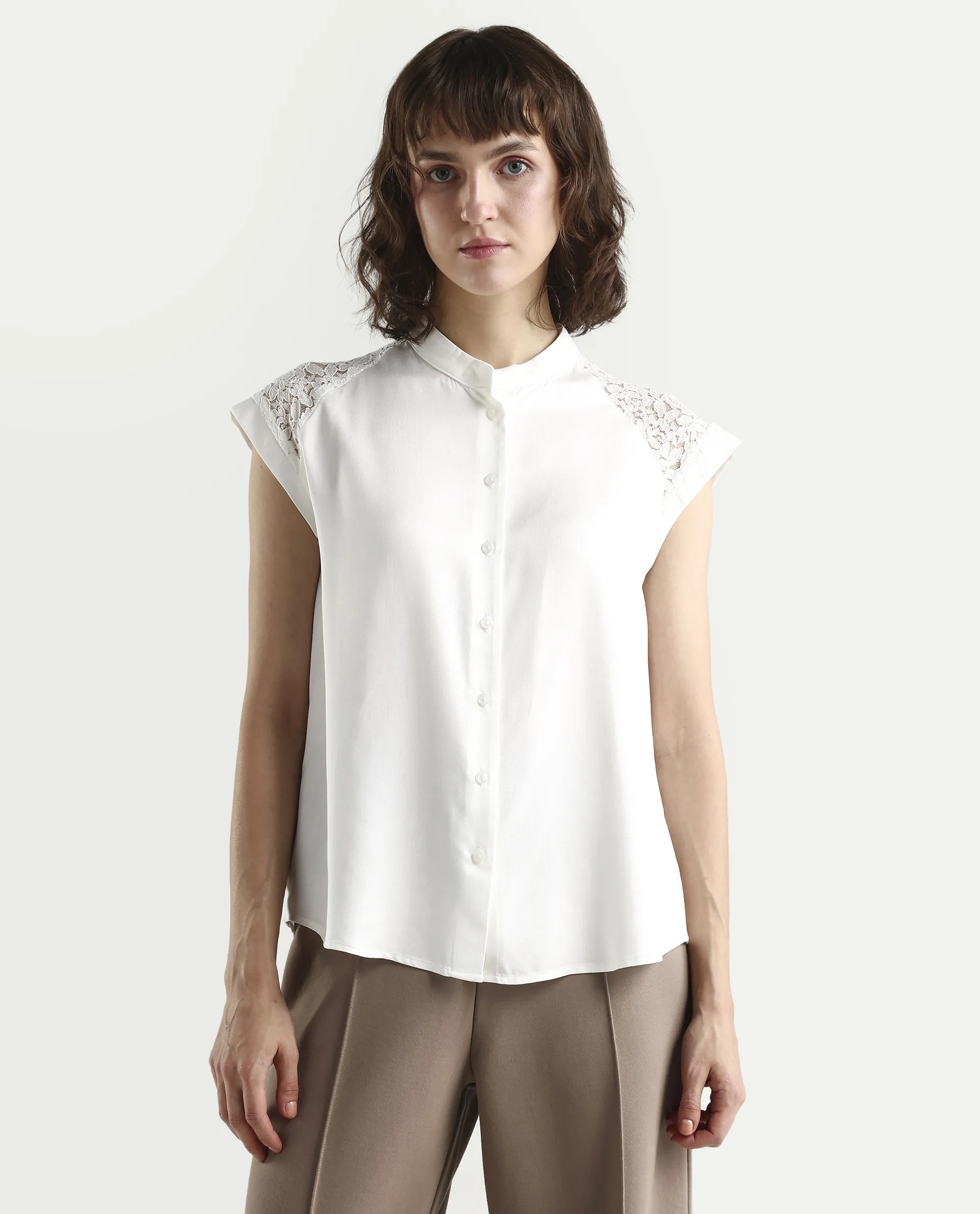 Rareism Women's Cida Off White Viscose Blend Half Sleeve Regular Fit Plain Top - Image 4