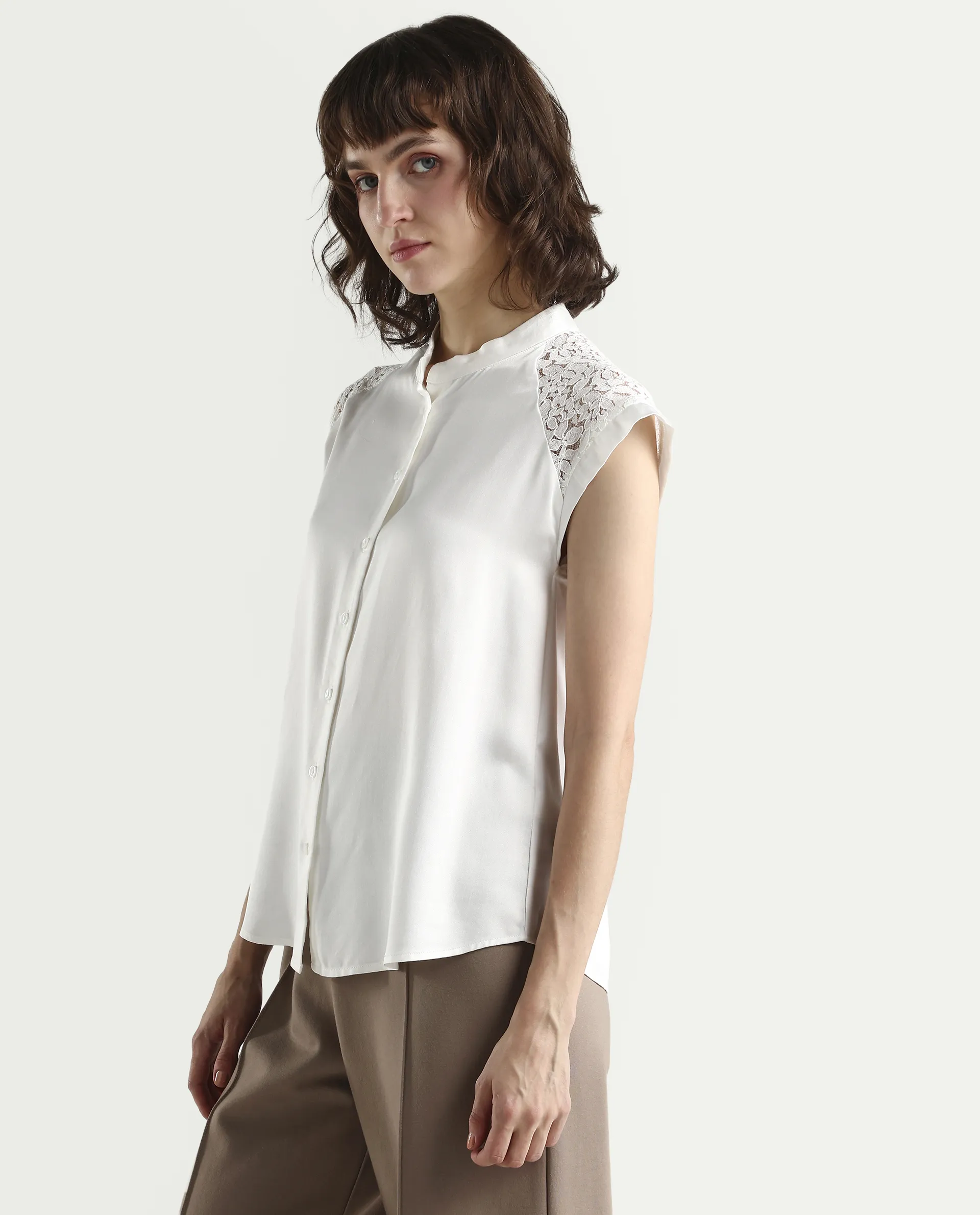 Rareism Women's Cida Off White Viscose Blend Half Sleeve Regular Fit Plain Top - Image 5