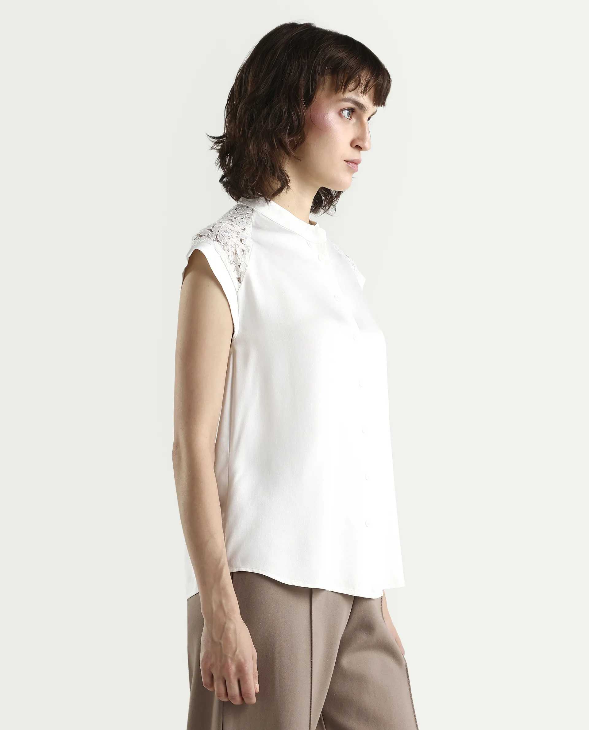 Rareism Women's Cida Off White Viscose Blend Half Sleeve Regular Fit Plain Top - Image 6