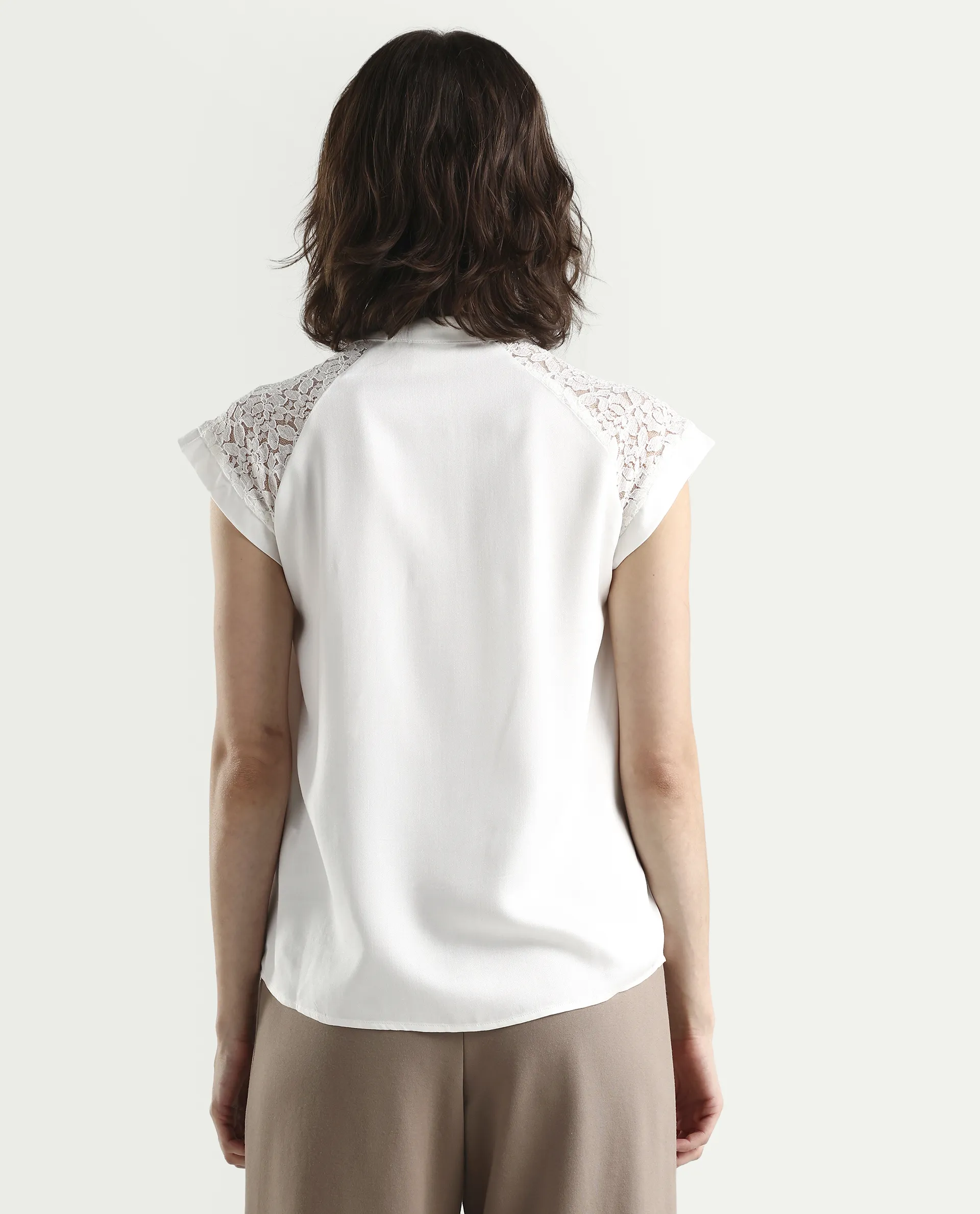 Rareism Women's Cida Off White Viscose Blend Half Sleeve Regular Fit Plain Top - Image 7