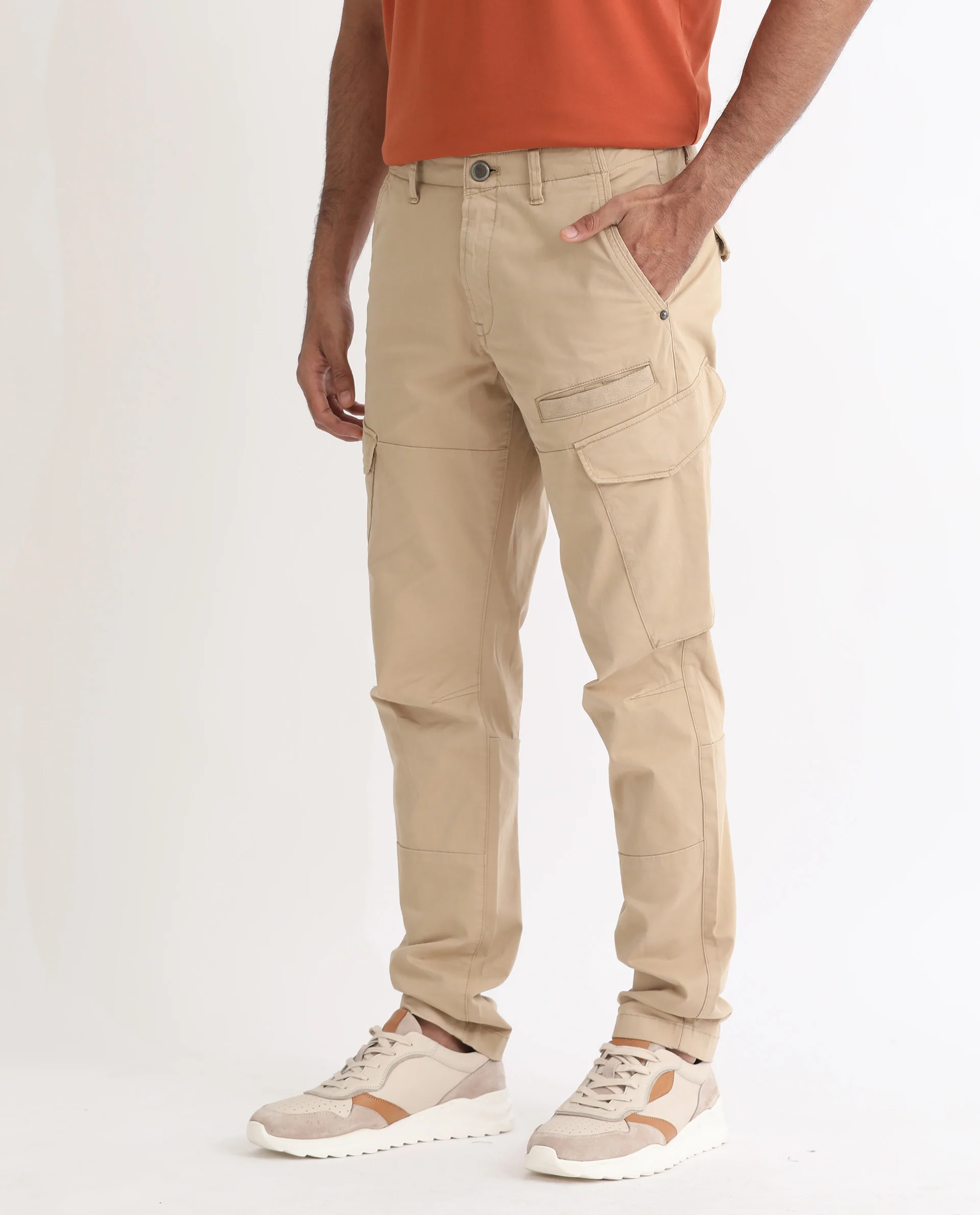 Rare Rabbit Men's Cidar Beige Cotton Blend Plain Regular Fit Trouser
