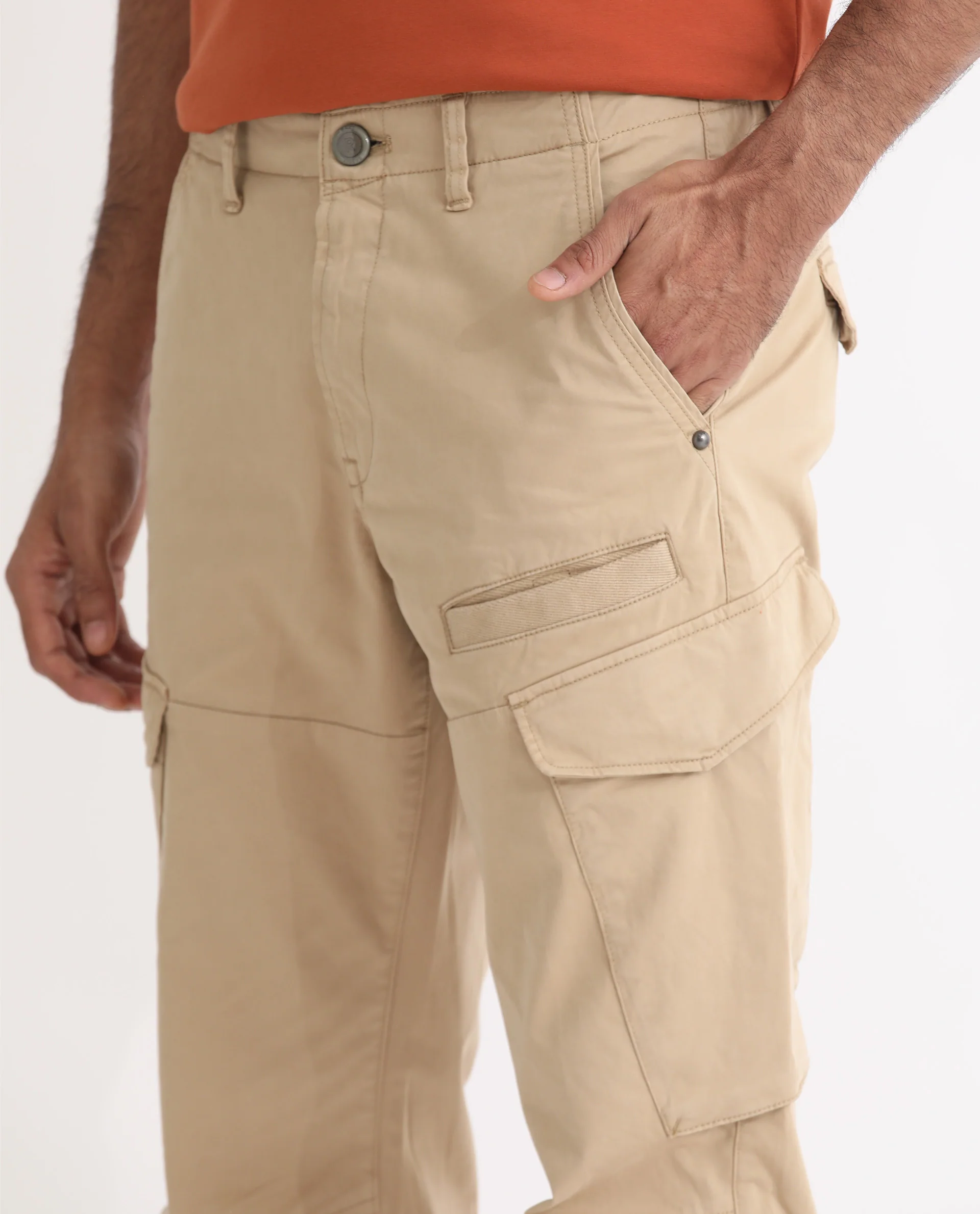 Rare Rabbit Men's Cidar Beige Cotton Blend Plain Regular Fit Trouser - Image 2