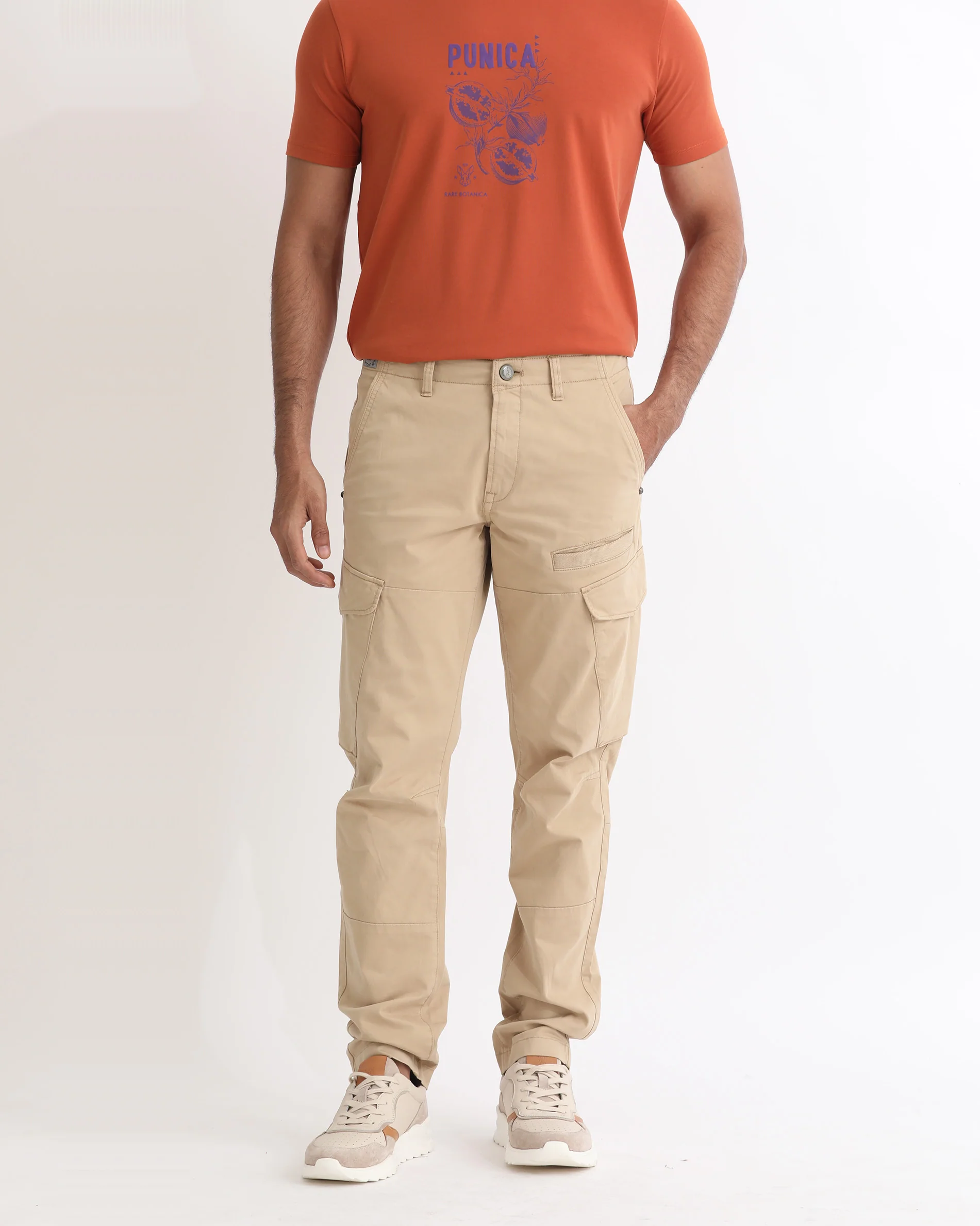 Rare Rabbit Men's Cidar Beige Cotton Blend Plain Regular Fit Trouser - Image 4