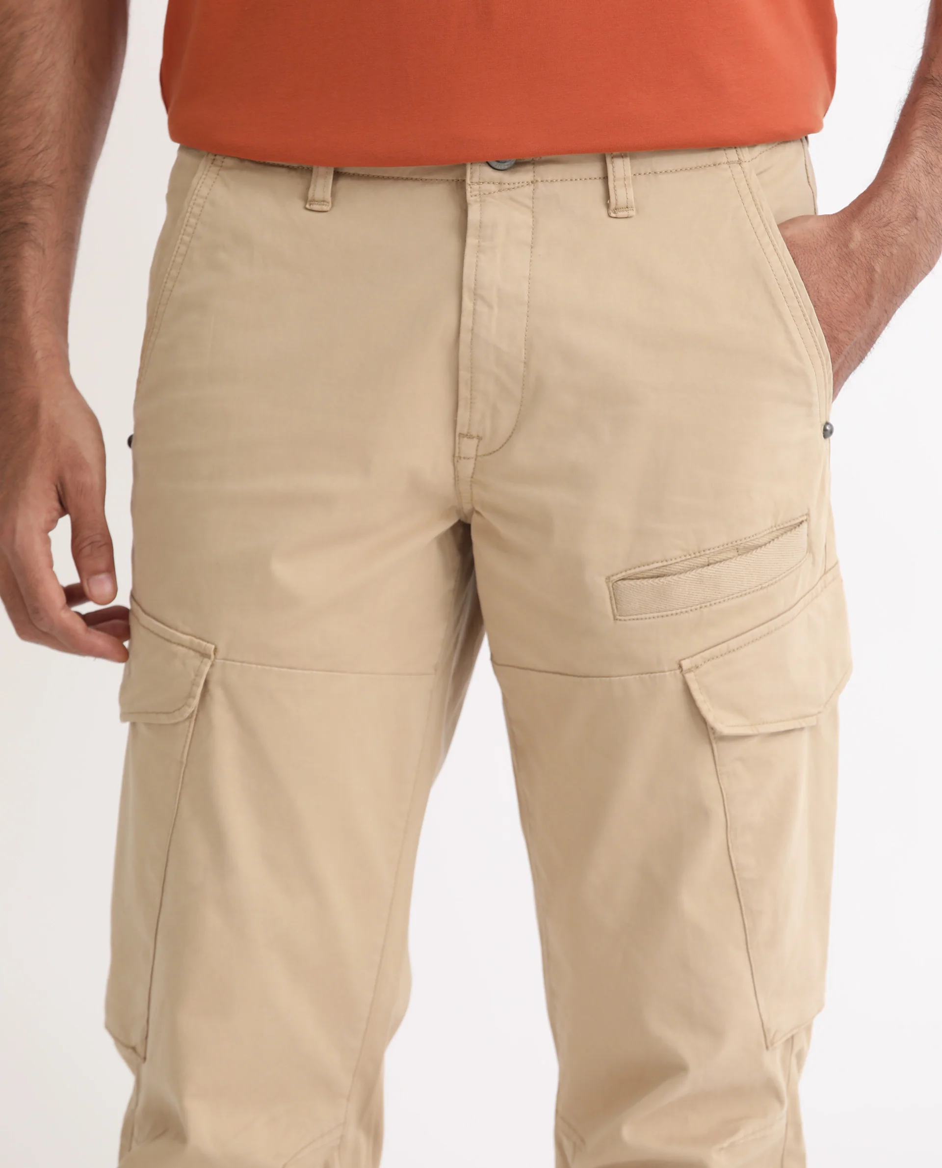 Rare Rabbit Men's Cidar Beige Cotton Blend Plain Regular Fit Trouser - Image 5